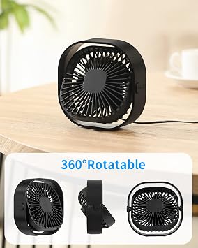 RJVW 4 Inch Small USB Desk Fan, 3-Speed & 360Rotatable Cooling Fan