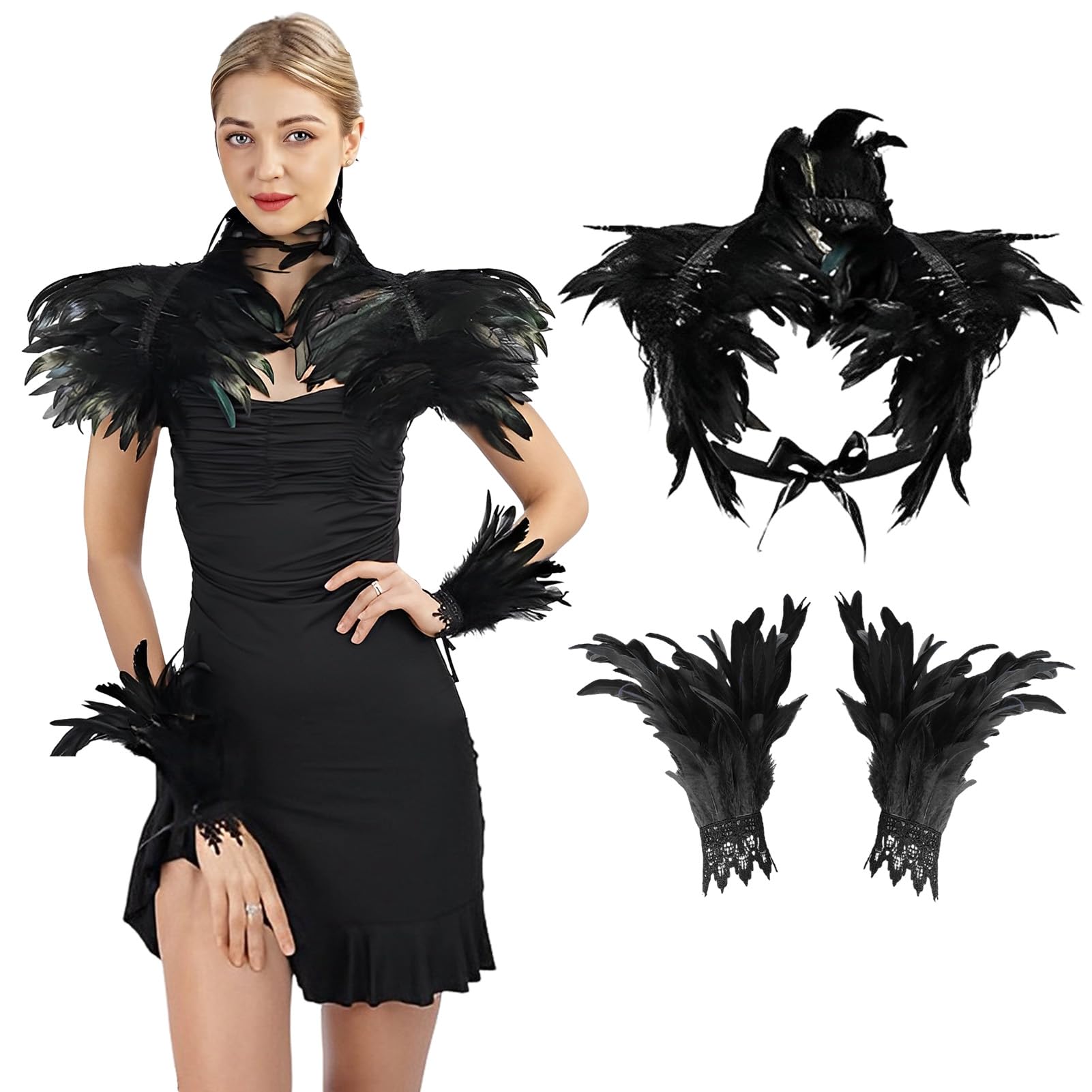 Federschal Mit Manschetten – Gothic-Umhang Für Halloween & Cosplay