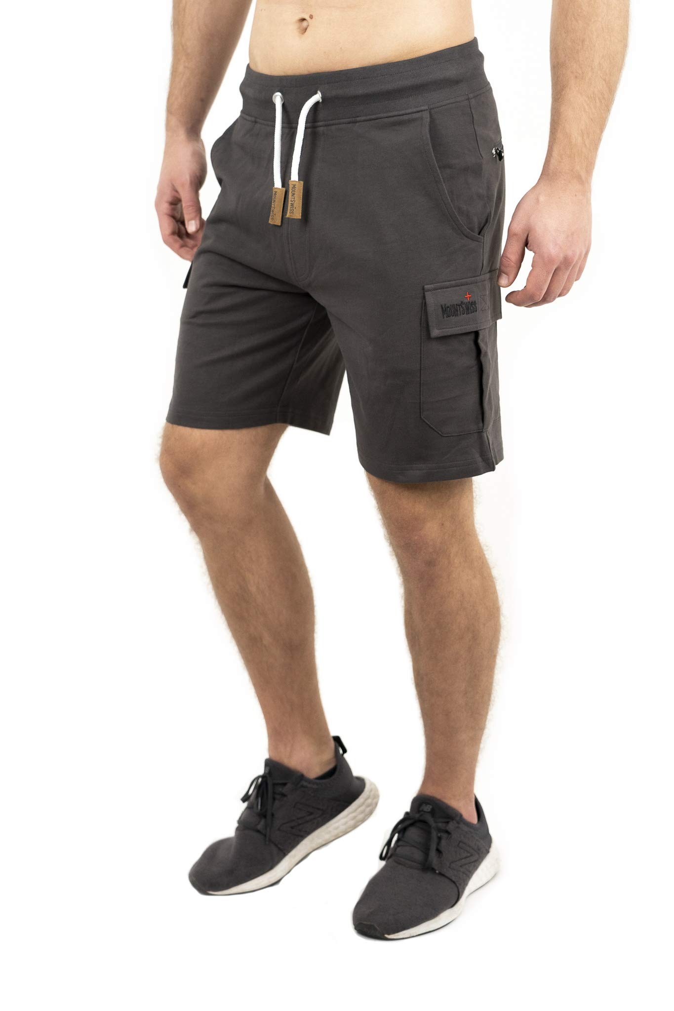 Mount Swiss Herren Cargo Shorts mit 6 Taschen & Klett- BZW. Reiß-Verschluss I Freizeit Hose Herren kurz in Anthrazit, Schwarz, Stahlgrau, Blaugrau Größe S - 8XL