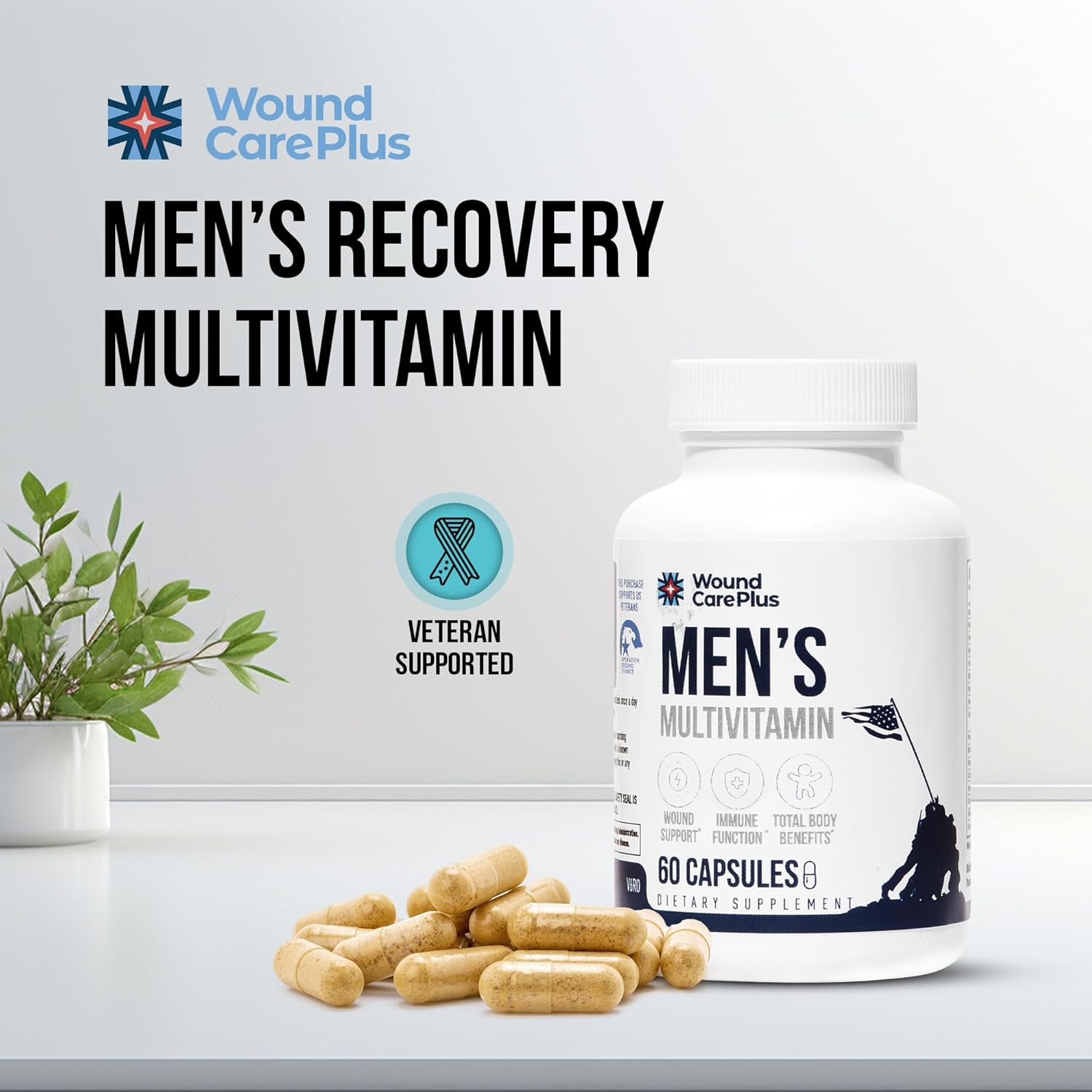 Wound Care Plus Men's Multivitamin – Comprehensive Vitamin & Mineral Blend with Vitamins A, B, C, D, E, Zinc – Supports Immune Health, Energy & Skin Wellness – 60 Capsules – Non-GMO, Gluten-Free