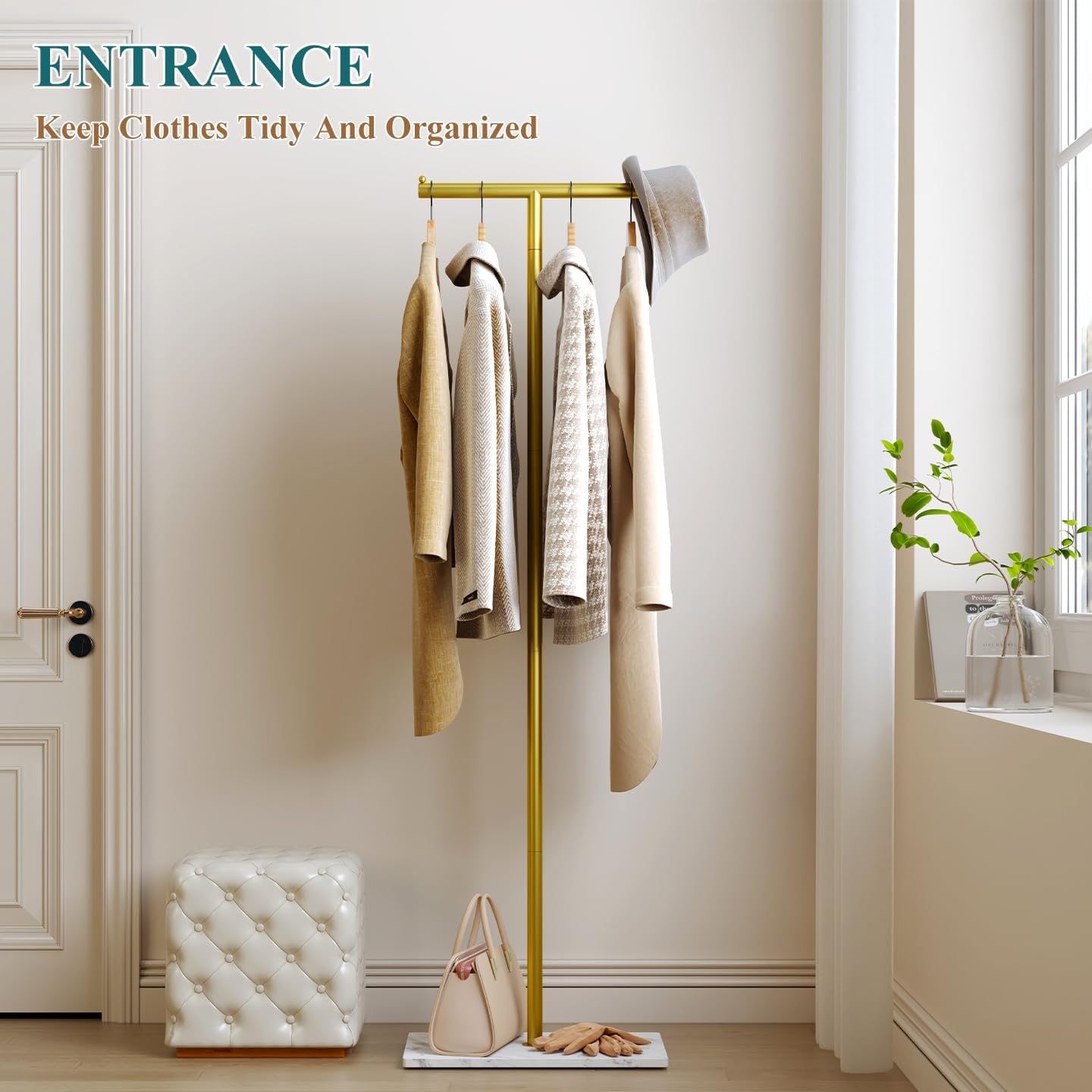 Modern Boutique Clothing Display Stand,67 Inch T-shaped Gold Coat Rack,Heavy Duty Large Clothes Display Rack