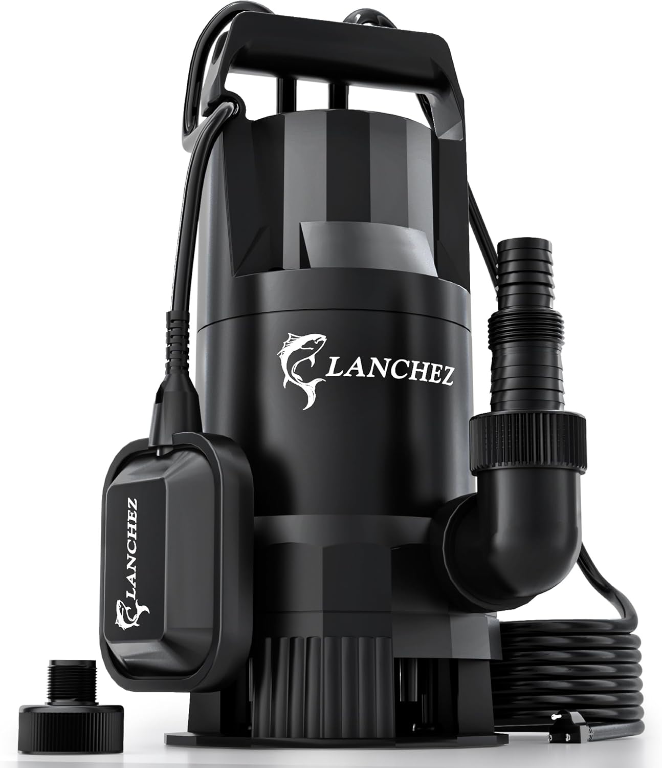 LANCHEZ 1.6HP 6000GPH Sump Pump, High Flow Submersible Water Pump with Float Switch, Automatic Transfer Water Pump for Swimming Pool Basement Flooded Pit Sewage Sink Tub, Black