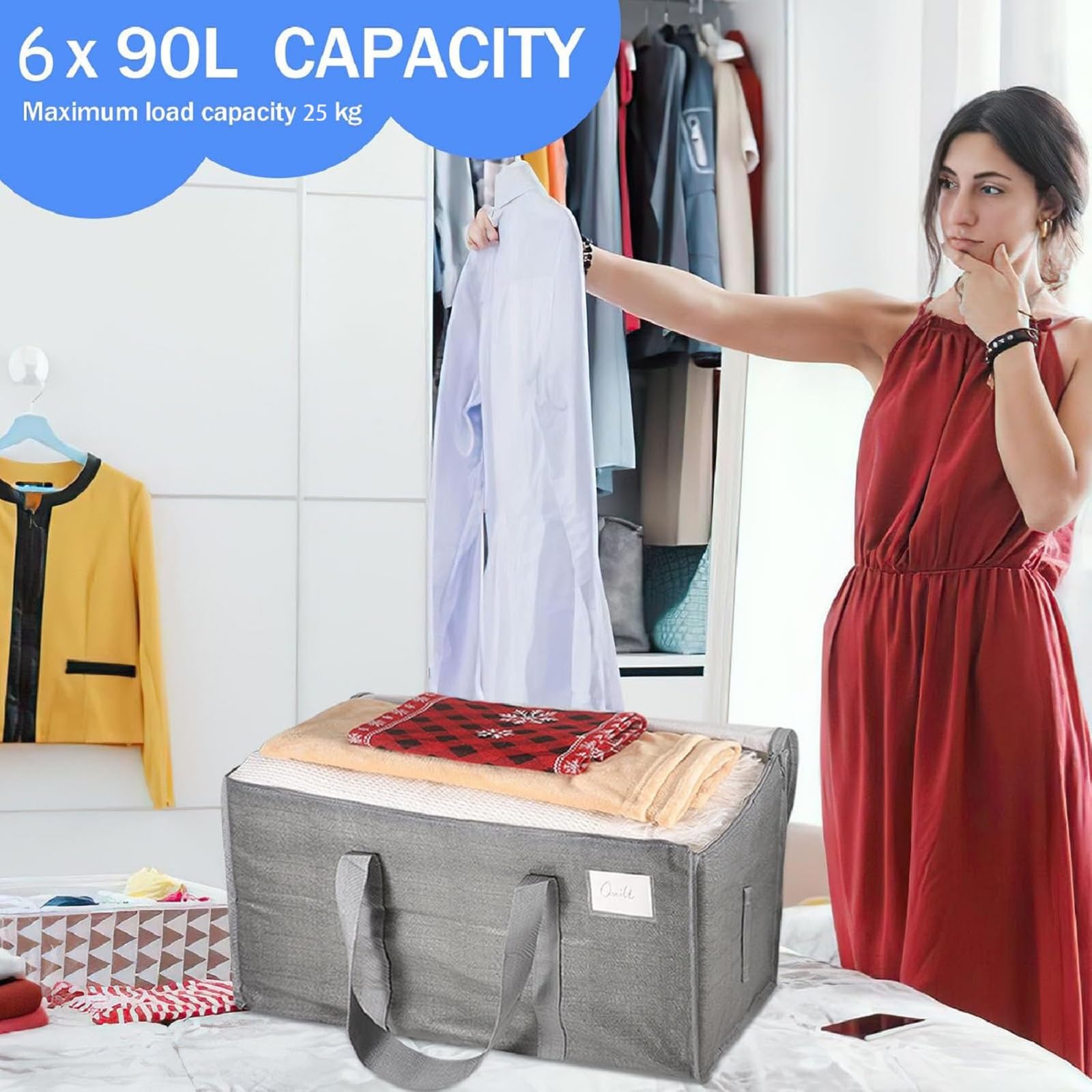 Confezione da 6 sacchetti per traslochi e sacchetti di stoccaggio, scatole resistenti da 90 l, con fondo rinforzato e manici avvolgenti, contenitori riutilizzabili resistenti agli strappi, per casa