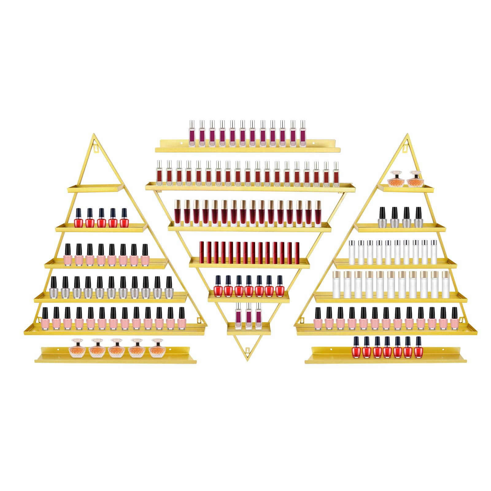Set di 3 scaffali per smalti a 5 ripiani scaffalature per smalti da parete supporto per rossetto organizzatore profumi smalto oli a forma, Espositore multiplo per saloni di bellezza, Portacosmetici