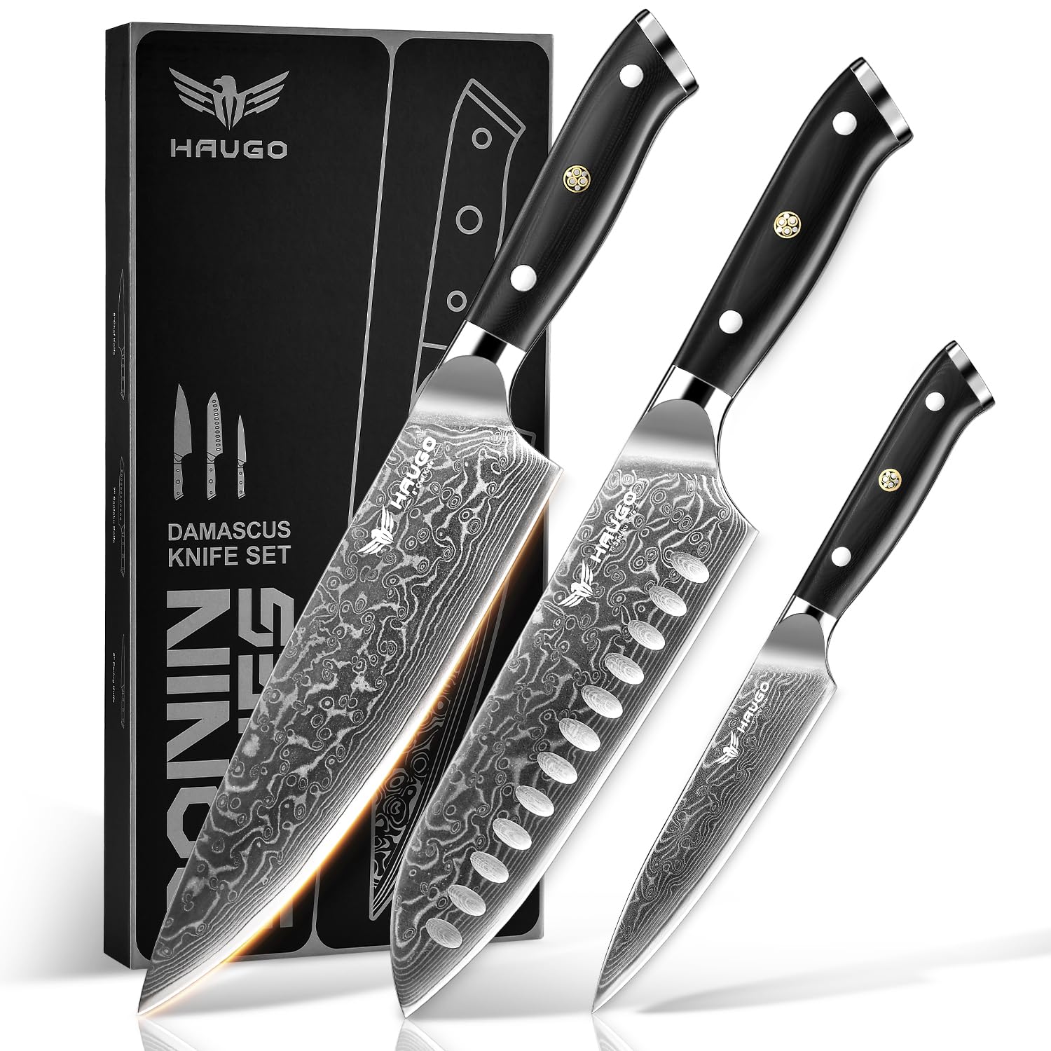 Haugo Damascus Knife Set
