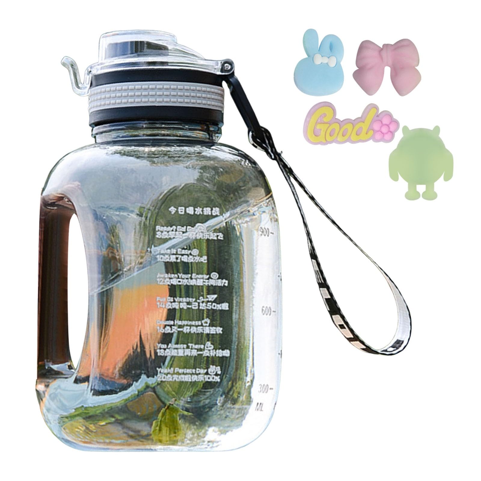 Water Bottle with Time Marker, Bpa Free Reusable Large Water Bottle with Time Marker,Wide Mouth Leakproof Clear Water Jug for Workout Outdoors Camping Sports Home Hiking Travel Gym
