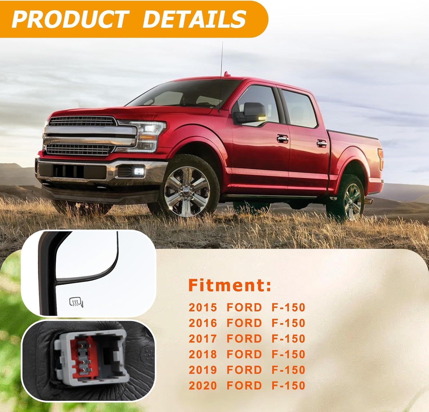 MITZONE F150 Driver Side Mirror compatible with 2015-2020 Ford F-150 with Blind Spot Glass Power Turn Signal Light Power Heated 6-Pins, Textured Black