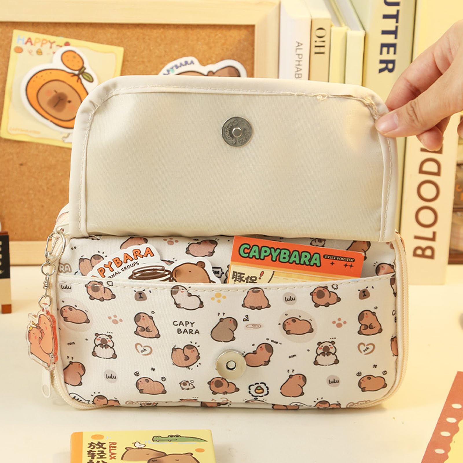 Belligern Capybara Pencil Case 9 Layers Cute Pencil Case, Capybara Stationery Set Includes Stickers, Note, Keychain, Plush Toy, Brooch - Image 2