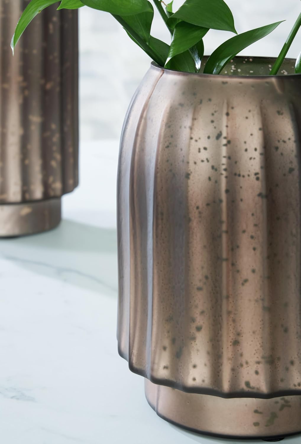 Signature Design by Ashley Briarcott Casual Indoor 7" Mercury Glass Tabletop Vase with Wide Mouth, Dark Brown