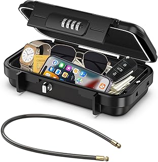 ORIA Tragbarer Tresor mit Zahlencode, Sicherheitsbox Outdoor Sicherheitssafe, mit Drahtseil abnehmbarem, Wasserdicht Schlüsselsafe mit Kombination, für Reisen, Strand, Camping, Büro - Schwarz