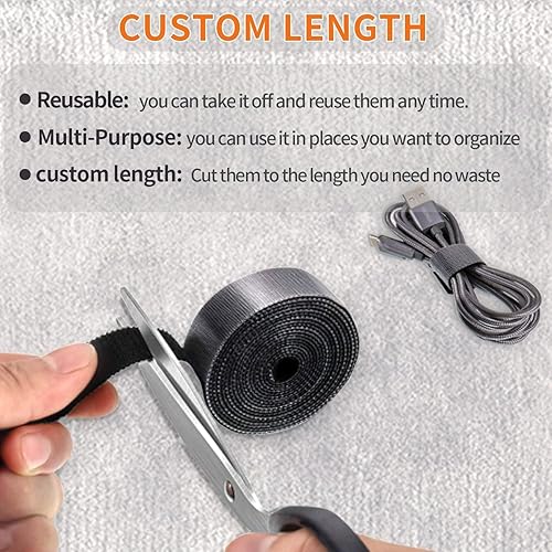 Miniatura 10 de Cinta de sujeción reutilizable de 32 pies, bridas de cables de doble cara de gancho y bucle, resistencia y durabilidad, 0.8 pulgadas de ancho (azul)