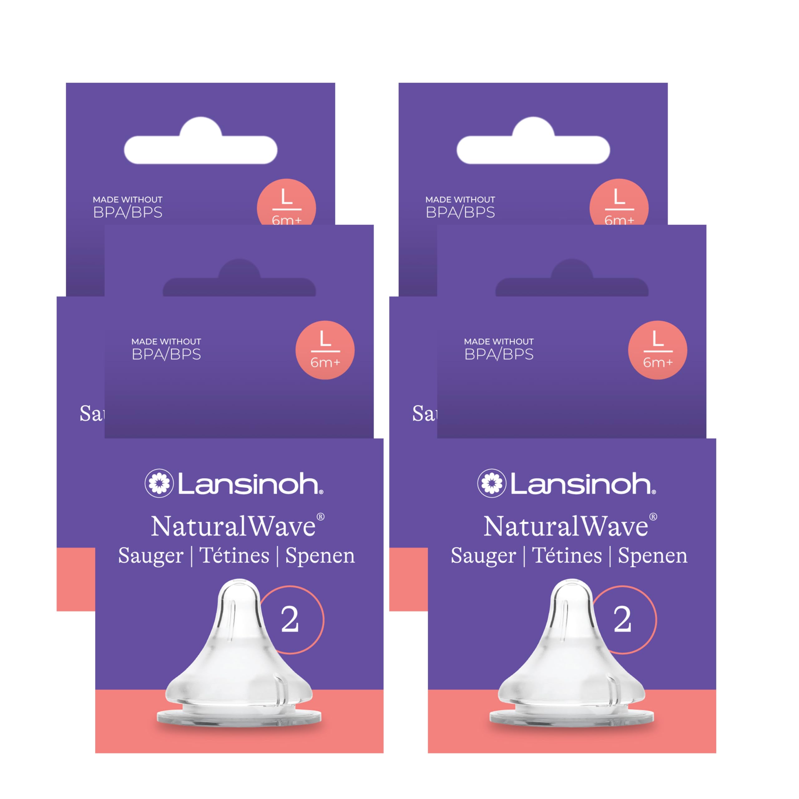 Lansinoh NaturalWave Sauger, Gr. L - schneller Milchfluss, 8 Stück (4er Pack)