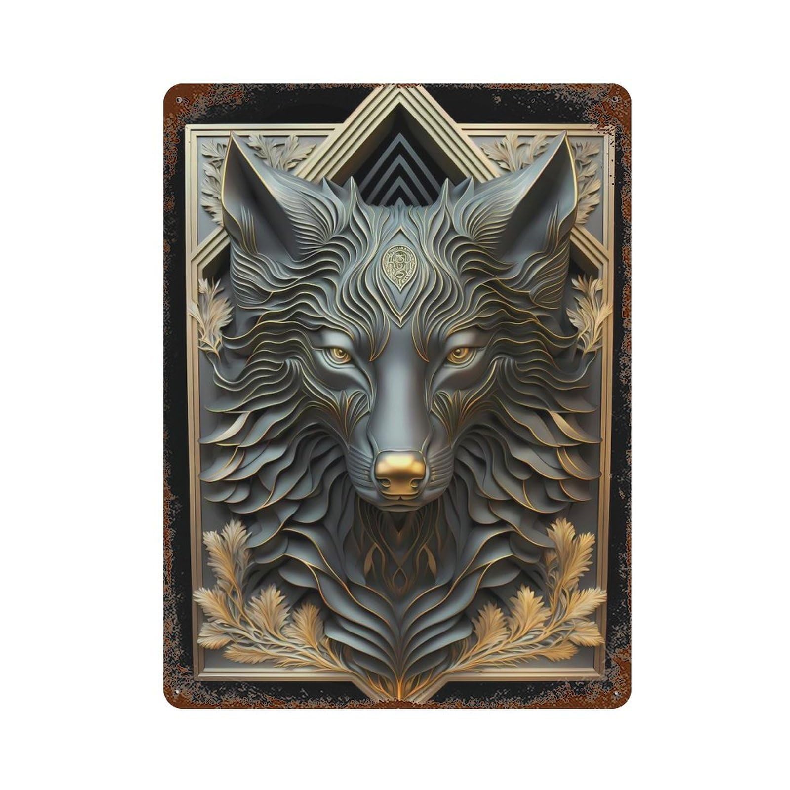 Legendary Golden Wolf 15.7"x11.8" Retro Metal Sign, Vintage Wall Decor for Office, Studio And Wall Decor