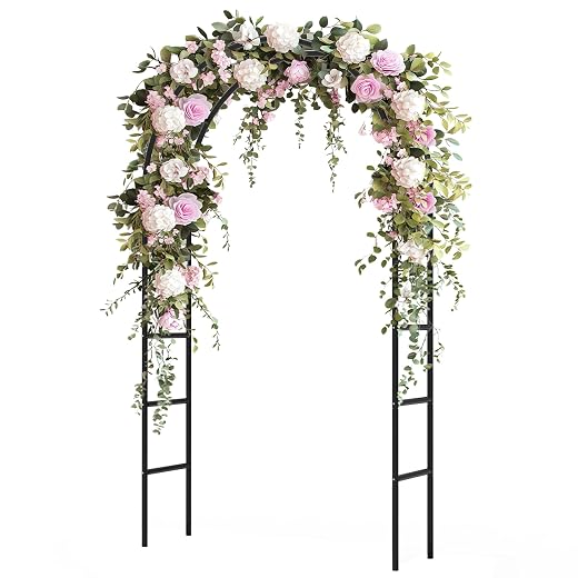 Garden Arch Trellis for Climbing Plants Outdoor - Height: 94.5", Length: 55", Sturdy Metal Garden Arbor with Rust-Proof Coating, Garden Arch for Wedding Decorations and Balloon Arch Stand