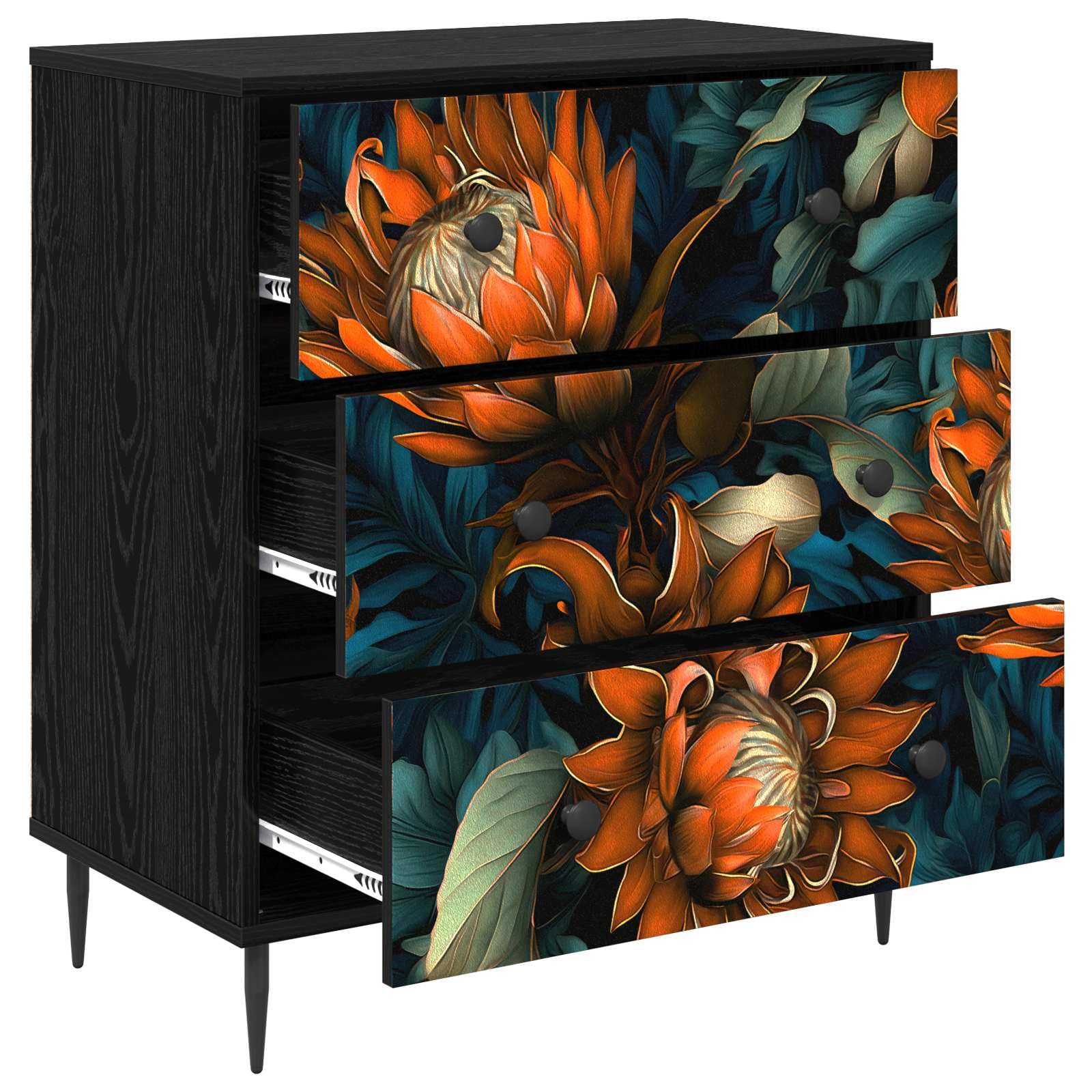 Commode LOCHEM 66 x 36,5 x 76 cm Bois d'Ingénierie Orange Chêne Noir