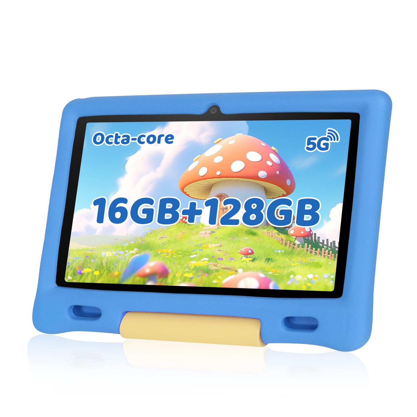 Gleeso Tablet Bambini | Android Tablet per Bambini 10 Pollici, Kids Tablet con Octa-Core | 128GB+1TB TF | Controllo Parentale | 8MP Fotocamera | WiFi 6/BT 5.3, Tablet con Custodia Protettiva - Blu