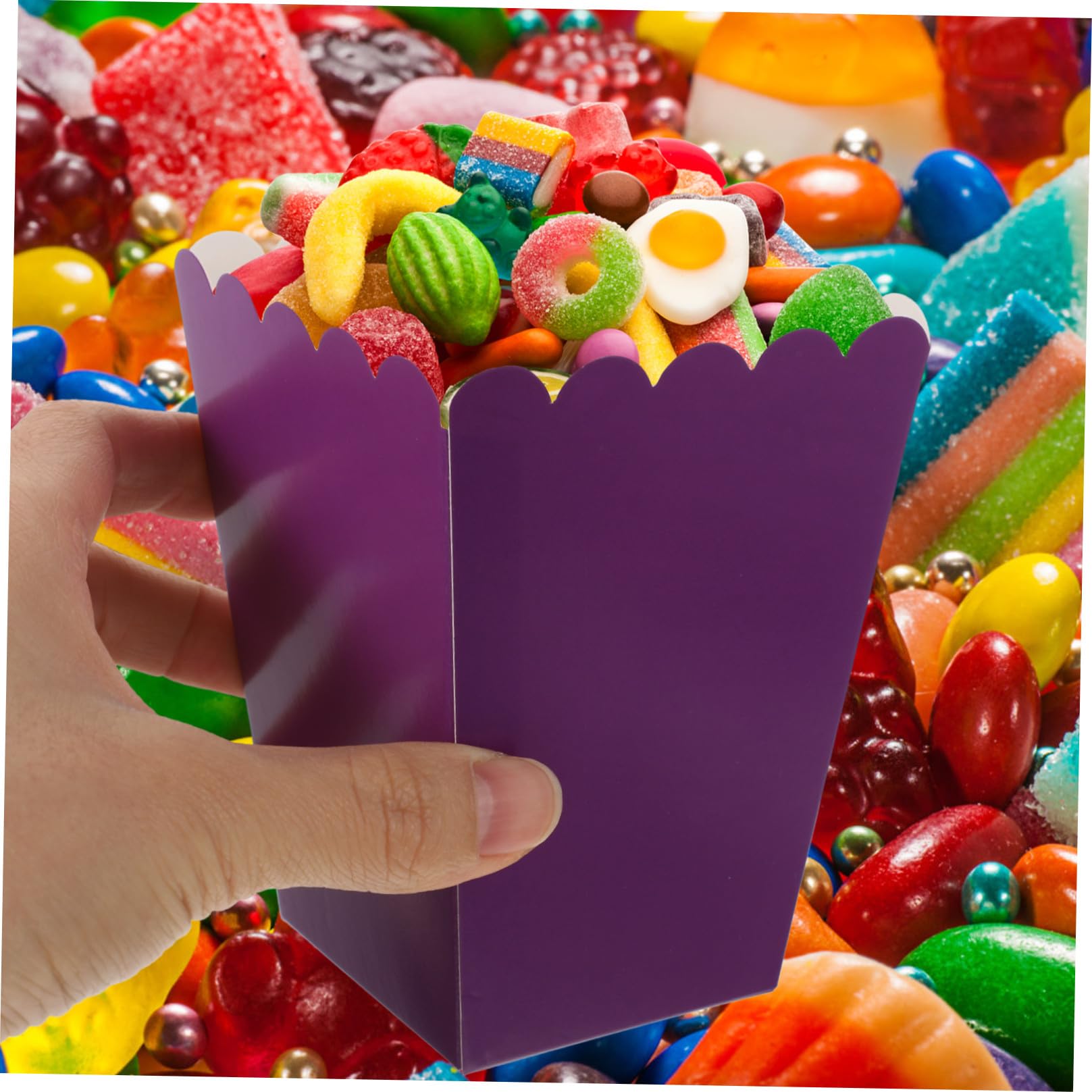 50 Scatole per Popcorn in Carta Viola, Porta Snack Leggeri Pieghevoli per Feste e Cinema, Contenitori Semplici per Caramelle e Biscotti, Confezioni Porta Popcorn per Eventi e Uso