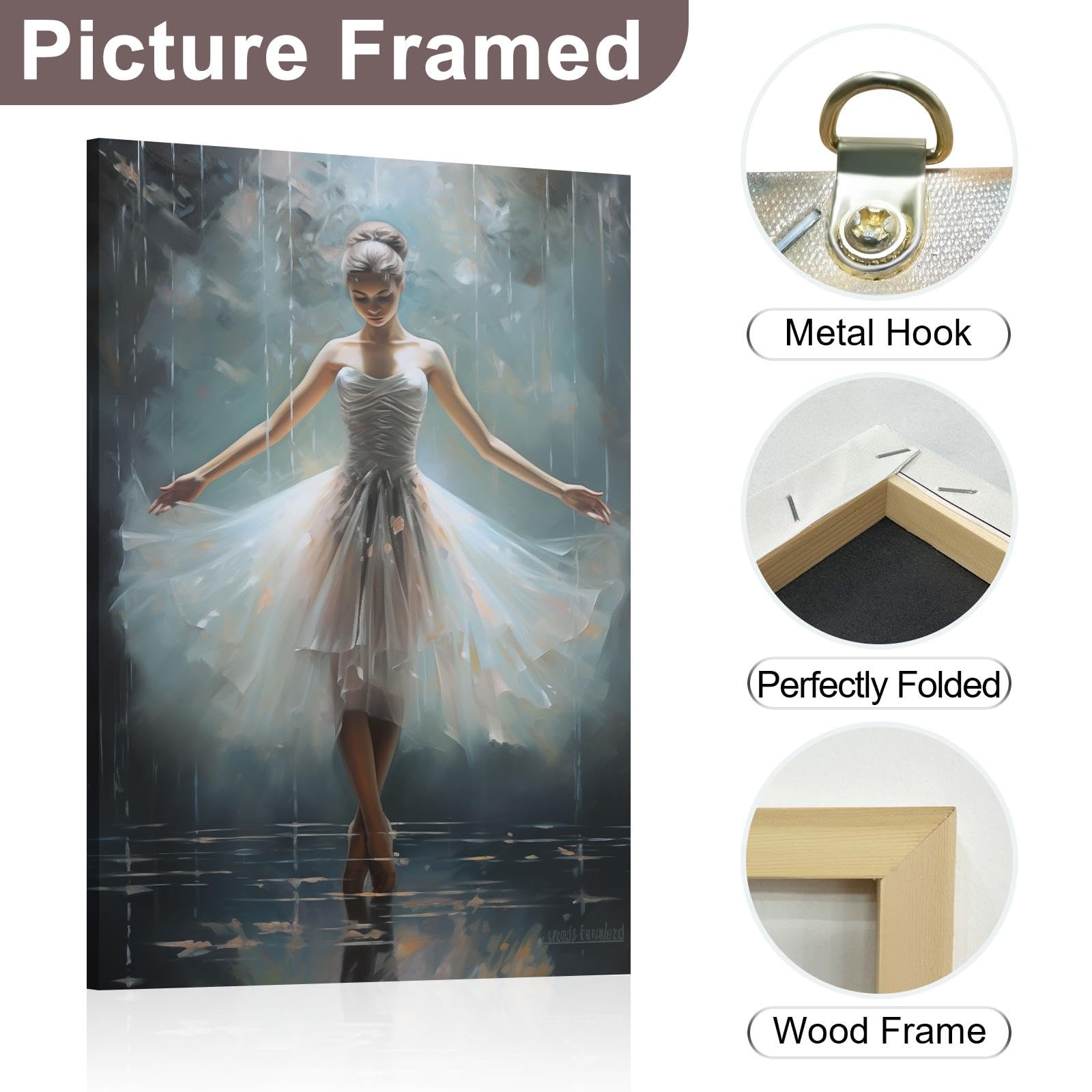 Decorazione da parete per danza, bellissime ballerine, tutù bianco, opere d'arte moderna e contemporanea per camera delle ragazze, decorazione da parete per balletto, 80x120 cm/31x47 in con cornice