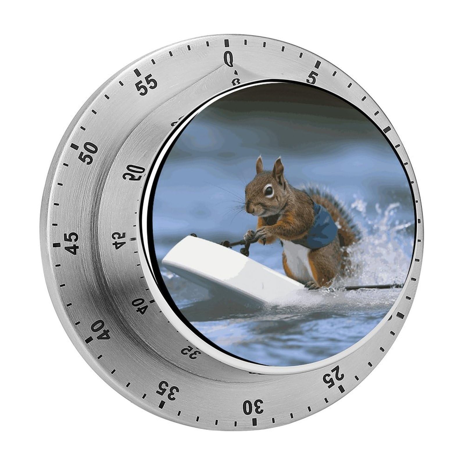 Water Skiing Squirrel Timer Loud Mechanical Timer Stainless Steel 60-Minute Kitchen Timers Waterproof Chef Cooking Timers Sport Countdown Clock Portable Countdown Alarm Adult