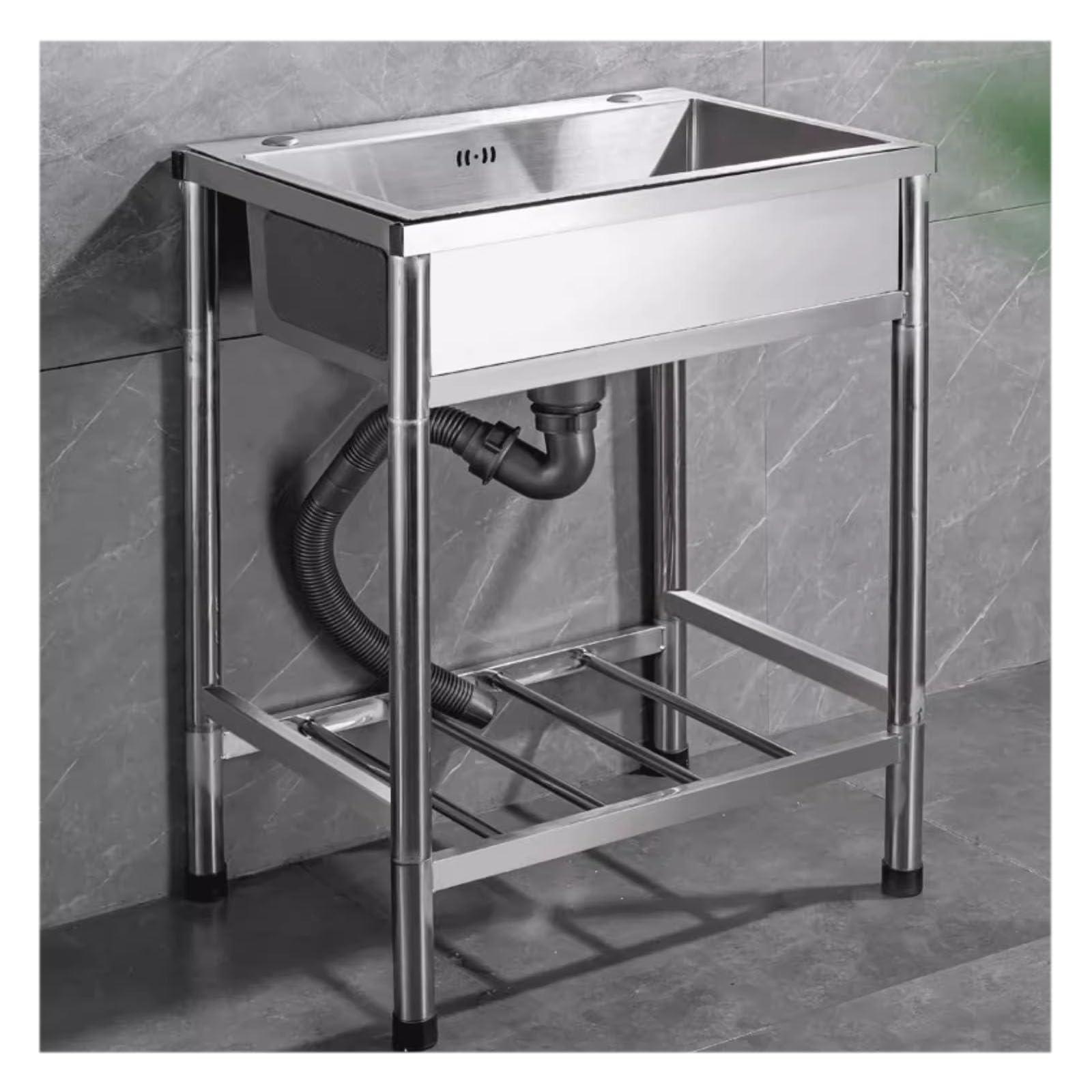 SDdPulse Stainless Steel Commercial Standing Single Bowl Sink for Garage Laundry Room Outdoor Restaurant Workstation Backyard 55 * 45 CM,A-60 * 45 CM