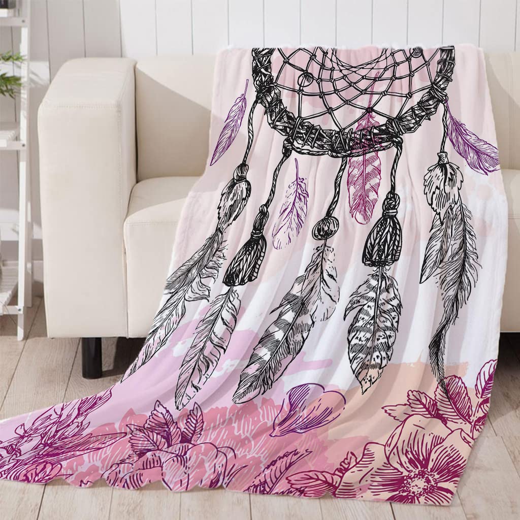 Manta Sherpa Franela Reversible Atrapasueños y Rosa Manta Polar, Manta Felpa de Sofá, 100% Microfibra, Suave, Caliente, Transpirable para Invierno 180x220 cm