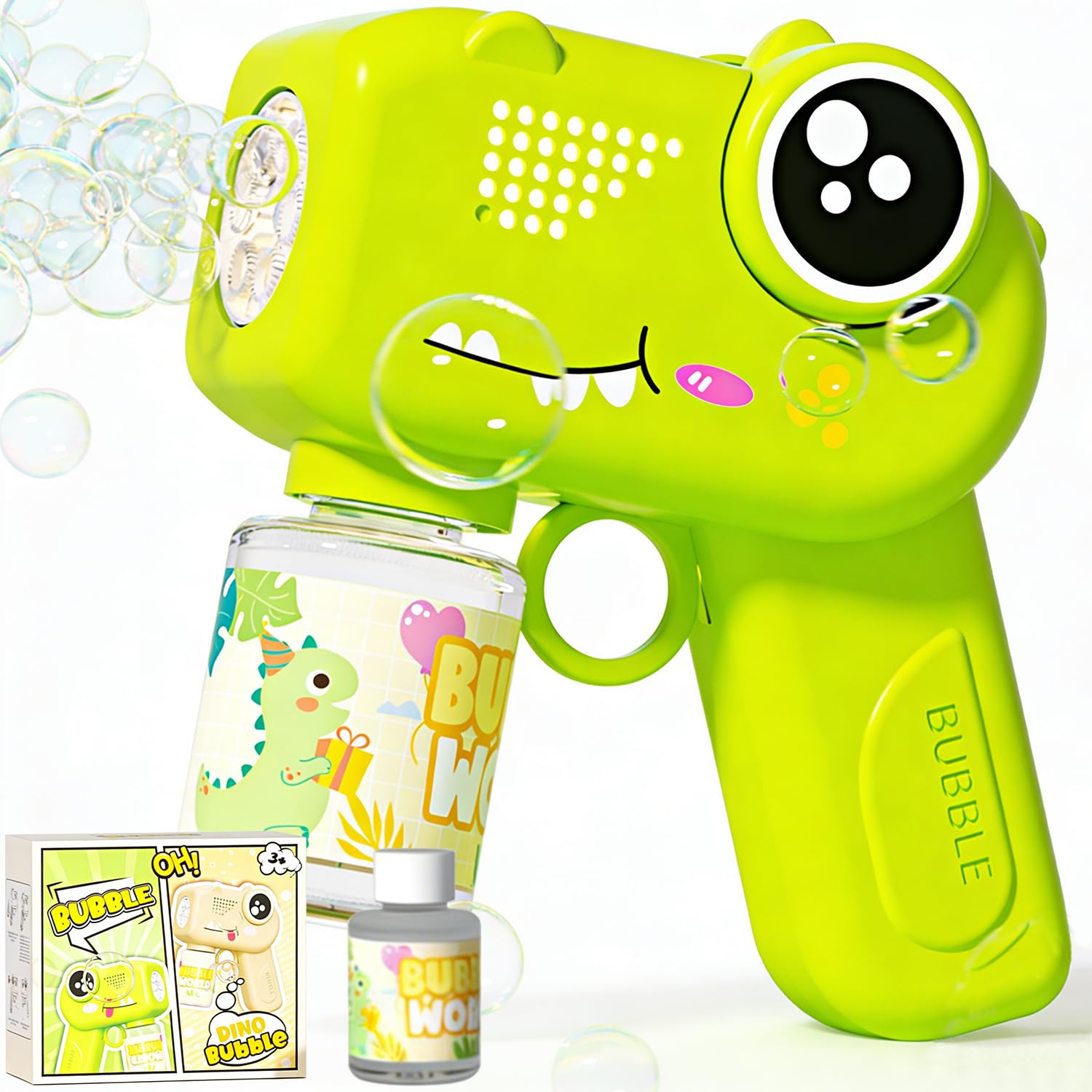 Dinosaur Bubble Machine, Bubble Automatic Machine Gun Blower with Bubble Solutions, Summer Outdoor & Indoor Toy, Dinosaur Party Favor, Birthday Gift in Summer, for Party Wedding Outdoor Activities N
