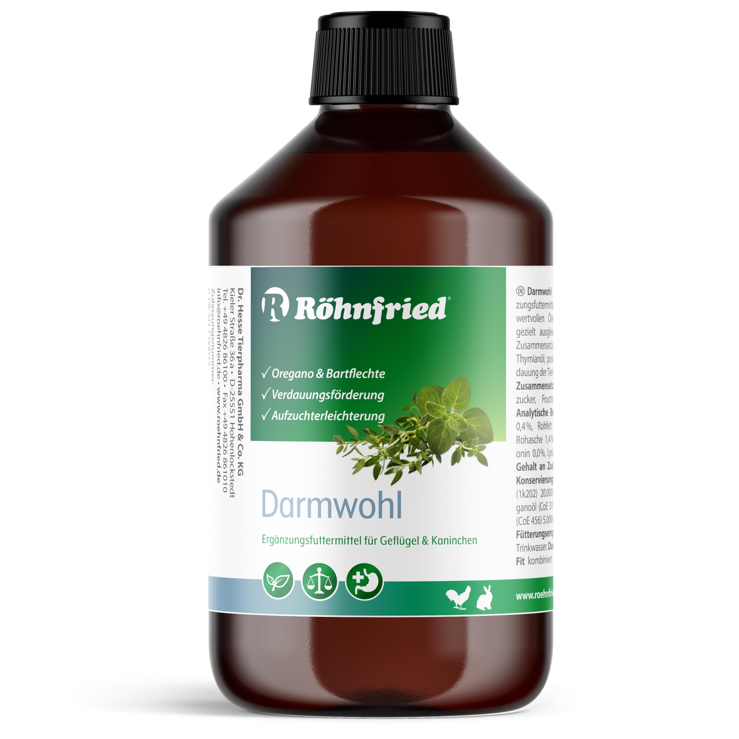 Röhnfried Darmwohl 500ml für Nager, Geflügel & Kleintiere I unterstützt Verdauung & Aufzucht I mit Oregano- & Thymianöl