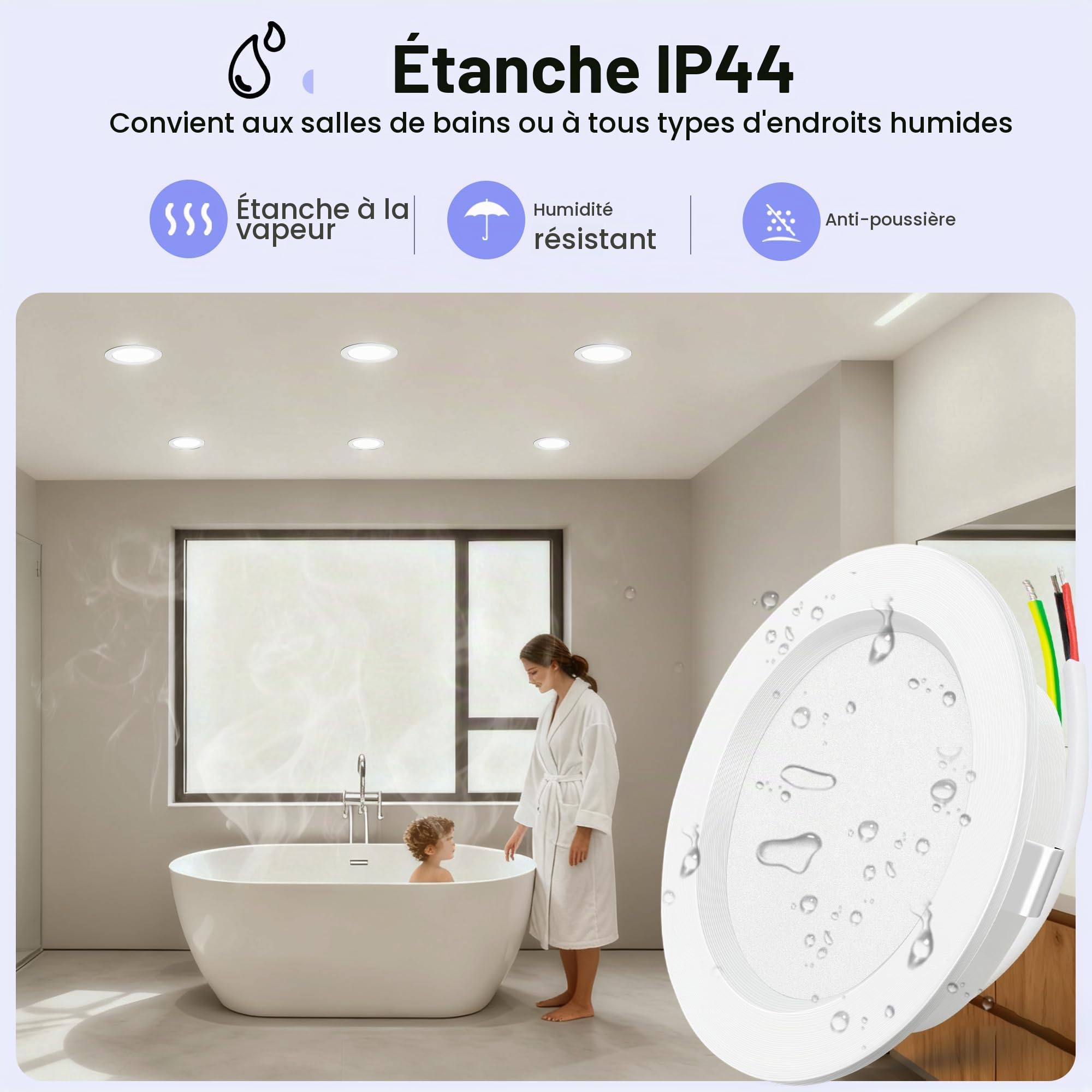 Set de 6 Spot LED Encastrable 230V, 3.5W Alu Spots de Plafond 3000K, 4000K, 6000K, 300LM LED Encastrable Plafond Trou 55-58mm et 12mm Extra Plat, IP44 Spot Salle de Bain, Blanc