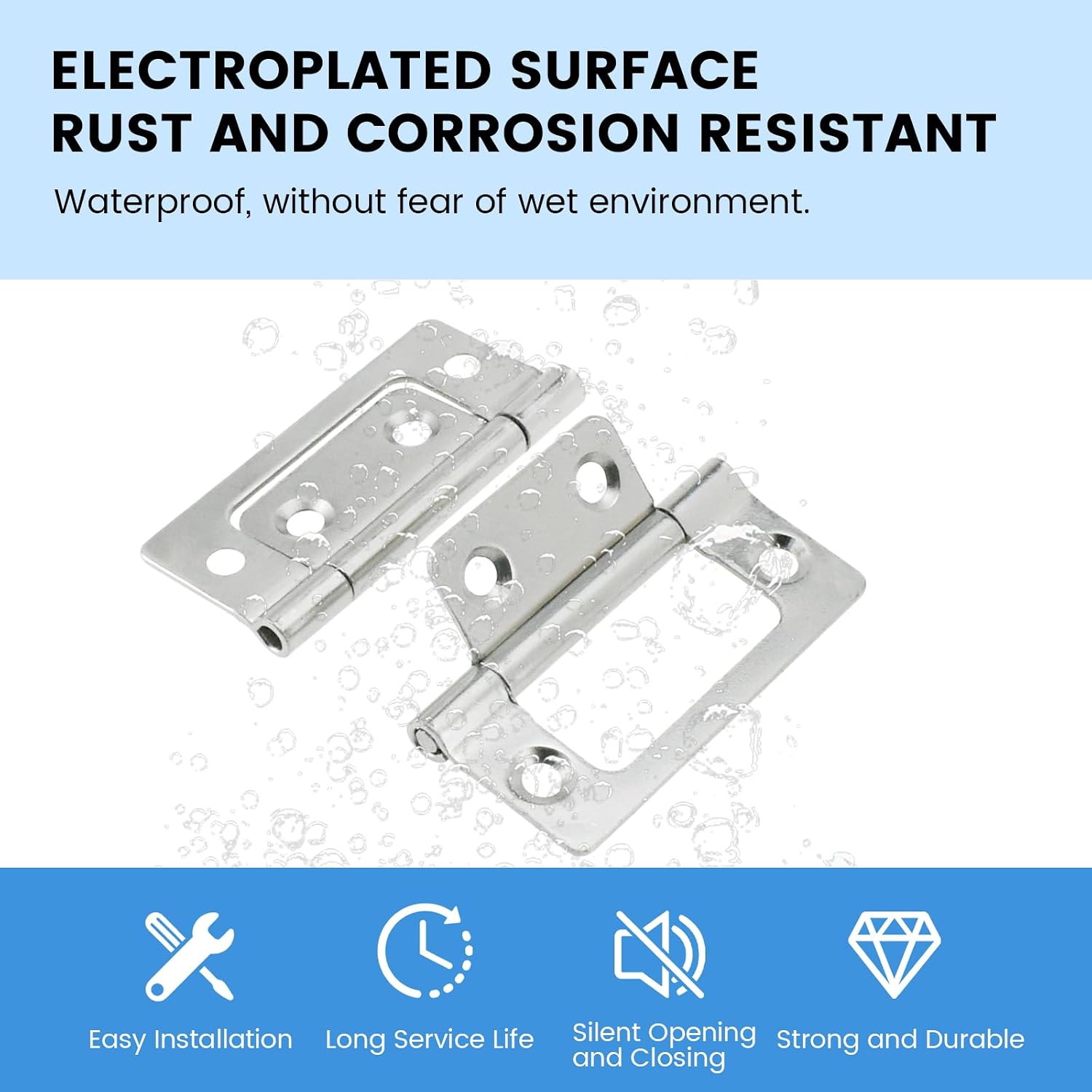  4-Pack Non-Mortise Door Hinges Bifold Butt Cabinet Hinges Silver thumbnail