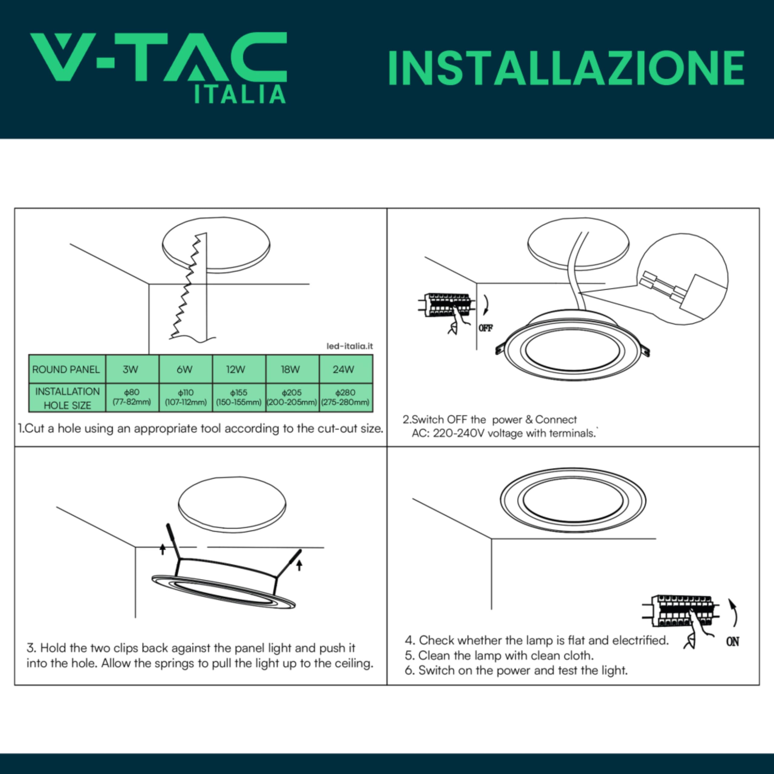 V-TAC 10x Faretti LED da Incasso Rotondi 18W - SUPER LUMINOSI - Diametro 220 mm - 1850 Lumen - IP20 - per Soffitto, Casa, Cartongesso - Mini Pannello - Lampada - Foro 200-205 mm - Luce Fredda 6500K