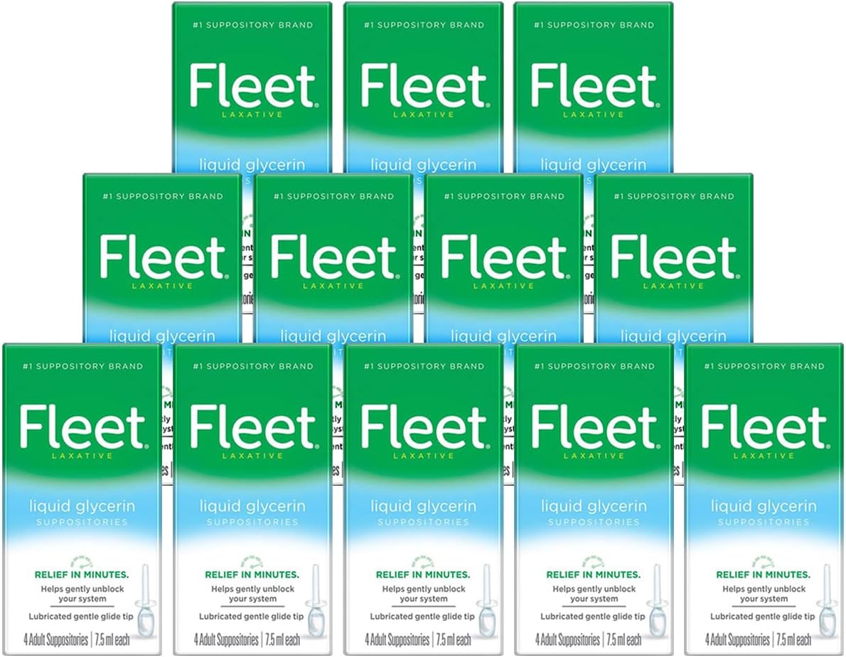 Fleet Liquid Glycerin Suppositories for Adult Constipation, 7.5 mL, 4 Bottles (12 Pack)