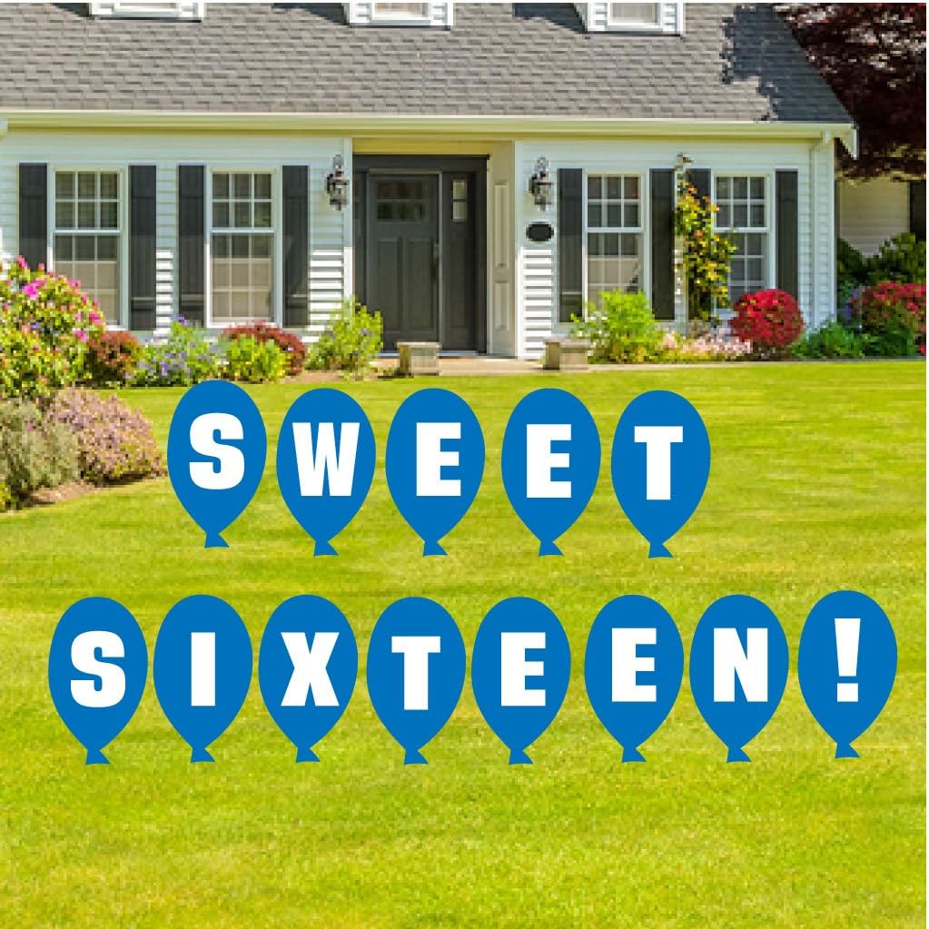 Sweet Sixteen Yard Decoration - Sweet Sixteen Balloons Lawn Display - 26 Stakes (Blue)