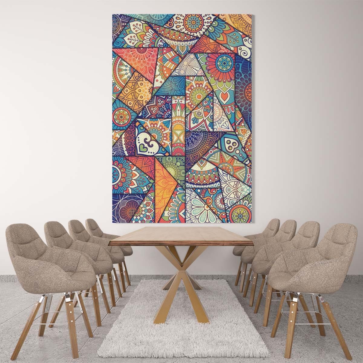 Boho Patchwork Pattern Art Print, Canvas wall art painting, Multicolour, Canvas, 1 Piece, 50 x 70 cm By(®)