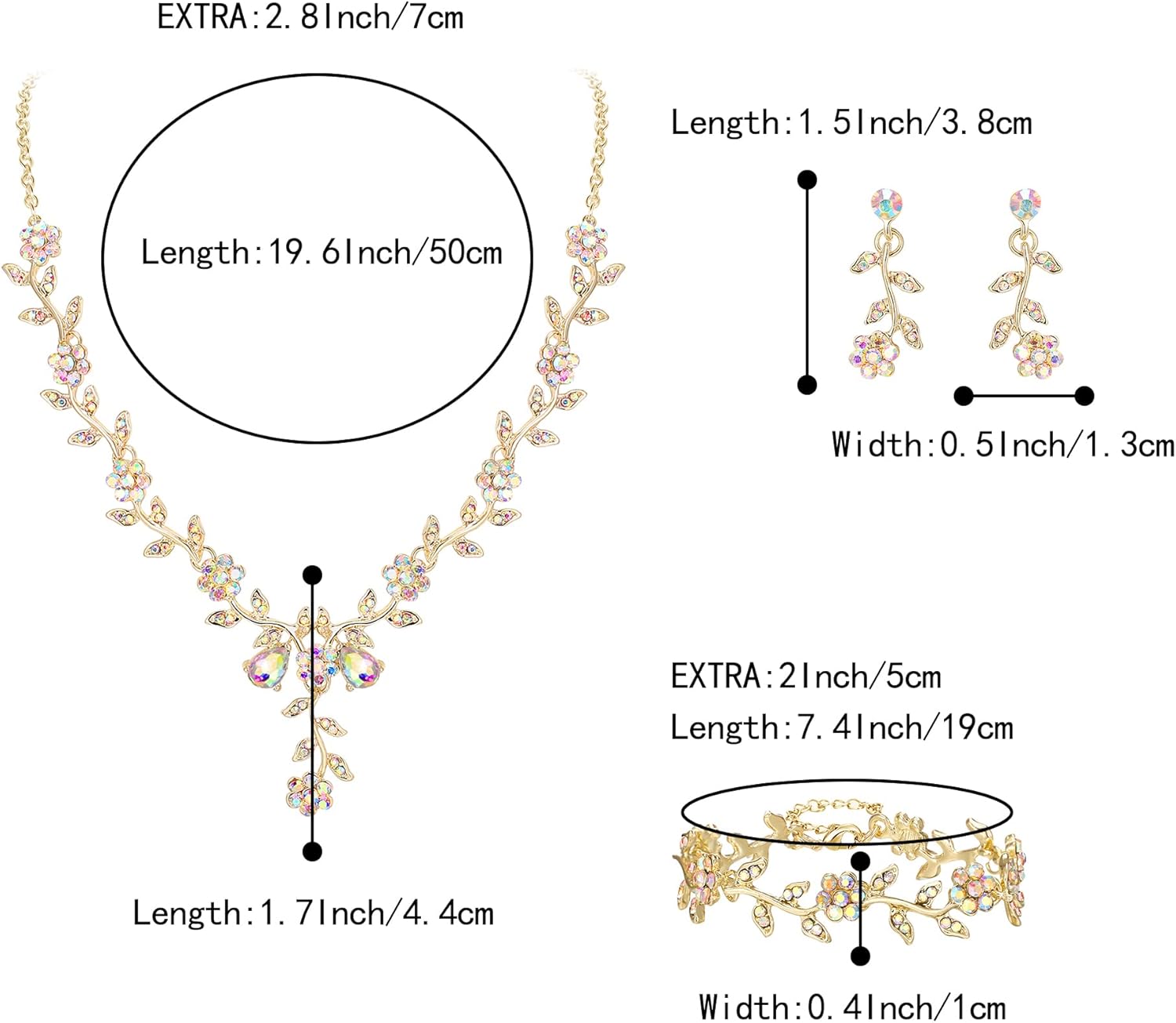 BriLove Women's Wedding Jewelry Leaf Cluster Flower Crystal Dangle Earrings Pendant Necklace Set for Bridal