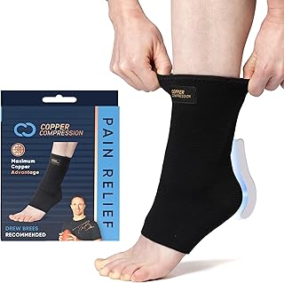 Copper Compression Achilles Support Sock – Silicone Gel Support for Tendonitis, Injury Recovery & Pain Relief – Lightweight, Breathable Compression for Swelling & Circulation – Wear Day & Night – S/M