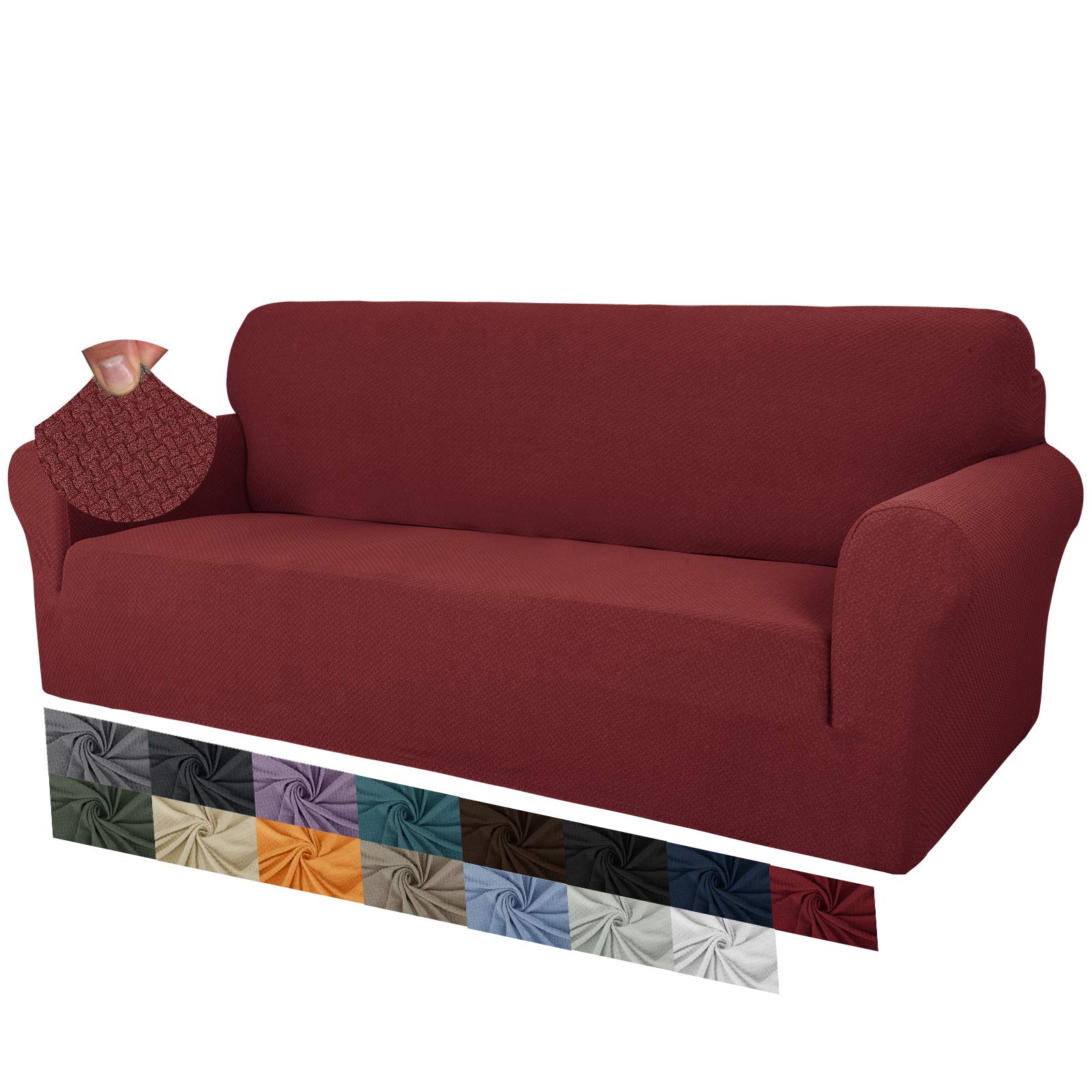 MAXIJIN Creative Jacquard Couch Covers for 3 Seater, Super Stretch Non Slip Sofa Cover for Dogs Pet Friendly 1-Piece Elastic Furniture Protector Sofa Slipcovers (3 Seater, Wine Red)