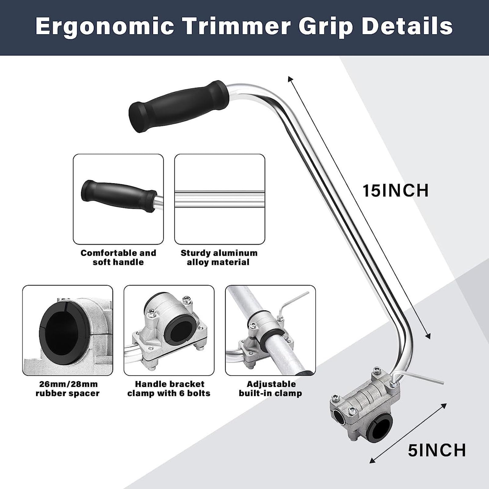Tyenaza Trimmer Handle, Aluminum Alloy Ergonomic String Trimmer Grip Weed Eater Extension Handle Handlebar Accessory for Replacement for Lawn Care, Landscaping
