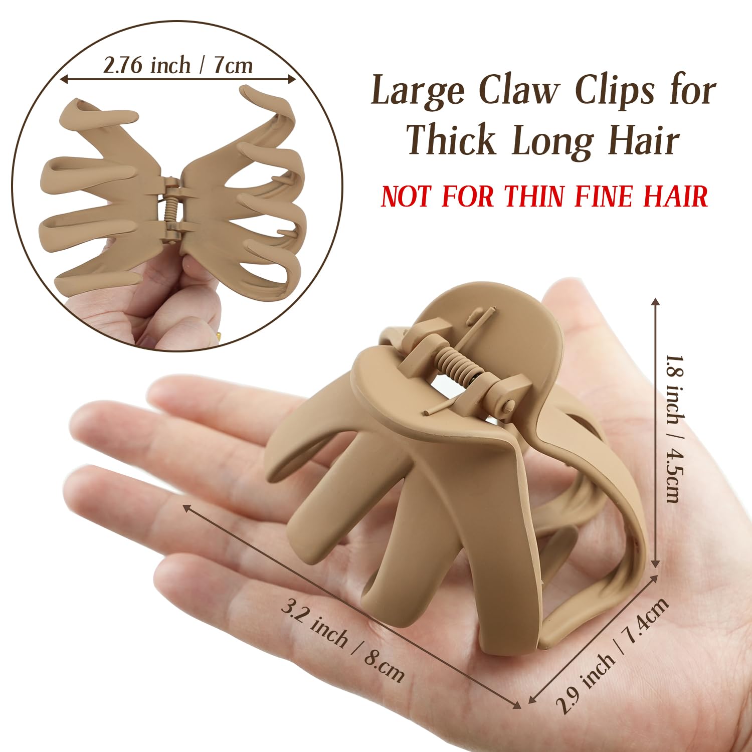 Big Claw Haarspangen für dickes Haar, 8,1 cm, matt, Krake große Clips für Frauen und Mädchen, starker Halt, Jumbo-Clips für alle Haartypen, 6 Stück (neutral)