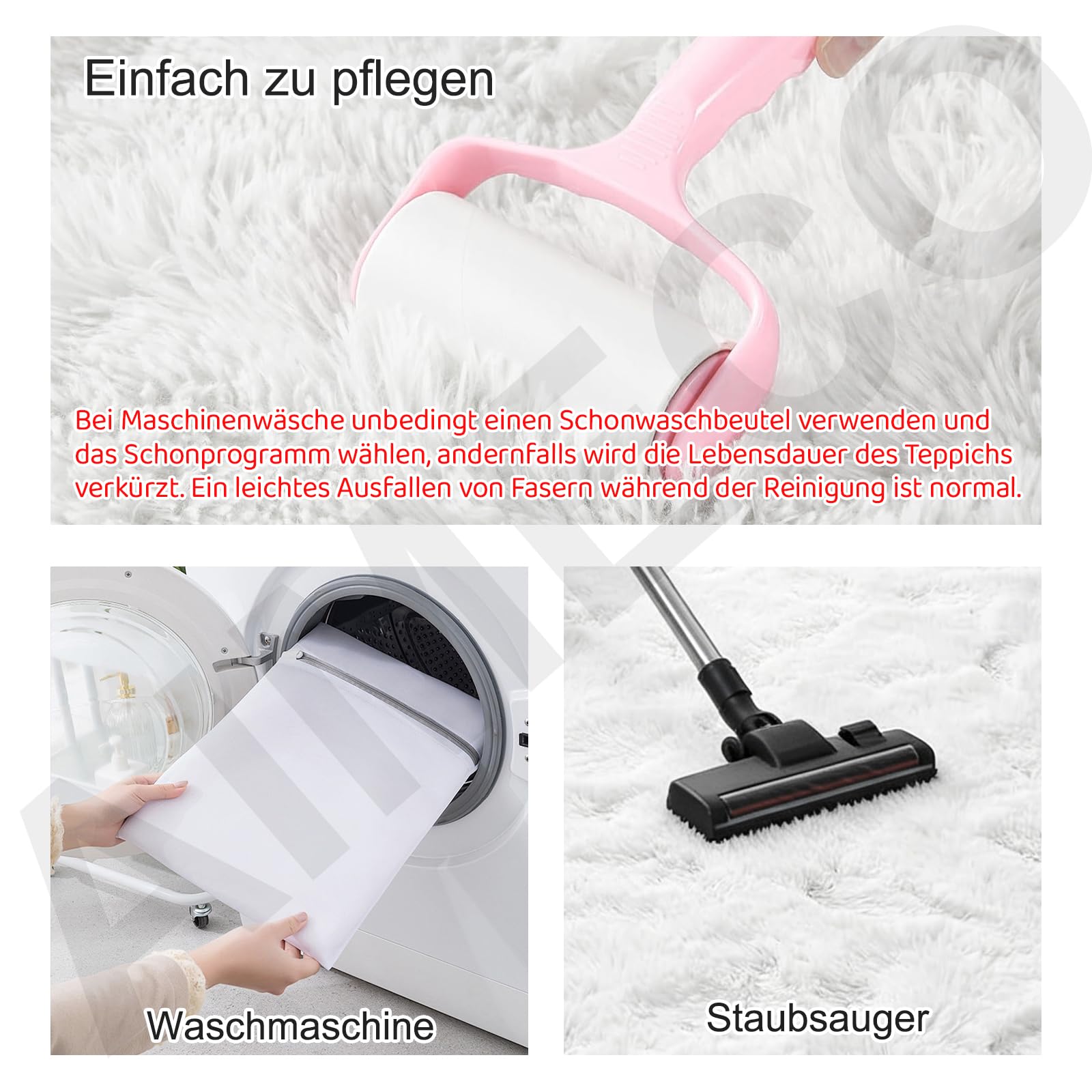 Weißer Langflor Teppich 140x200 cm – Waschbar, Antirutsch-Boden, Flauschig & Weich Hochflor Kuschelteppich für Wohnzimmer, Schlafzimmer & Kinderzimmer – Ideal für Kinder & Haustiere