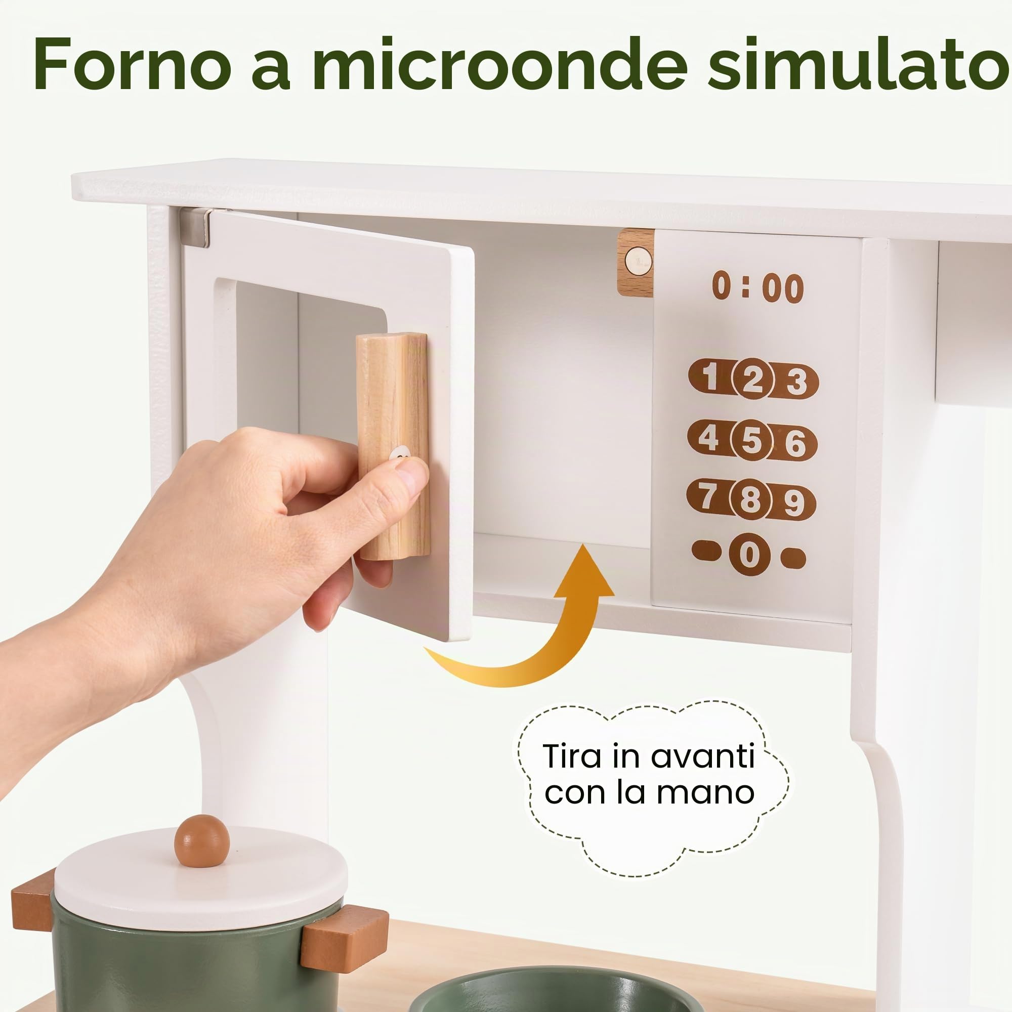 ROBUD Cucina Giocattolo in Legno per Bambini 2-6 Anni - Regalo con Accessori per Ragazze e Ragazzi