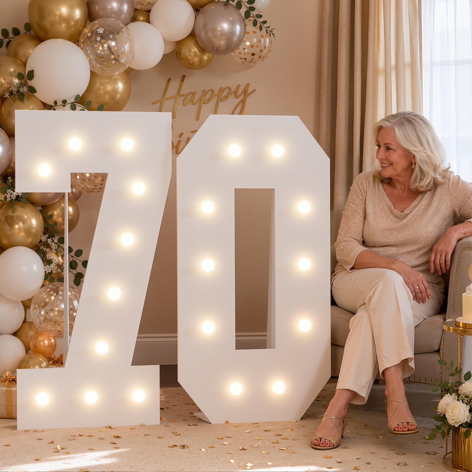 4FT Marquee Numbers 70 Warm Light Quick Setup Birthday Decorations