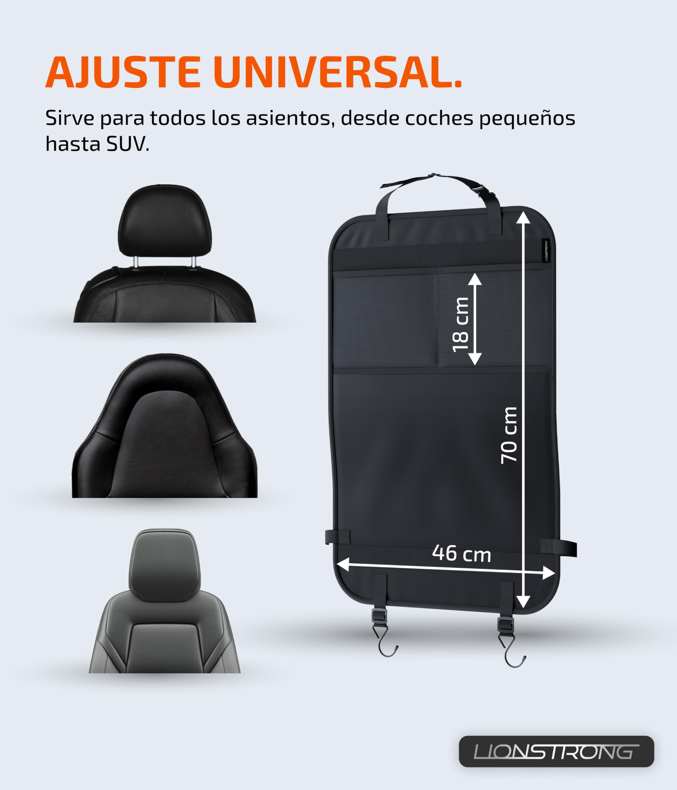 LIONSTRONG Organizador de coche para niños, asiento trasero [resistente al agua] – Protección del respaldo del coche niños – Organizador para asiento de coche – Protección del asiento del respaldo