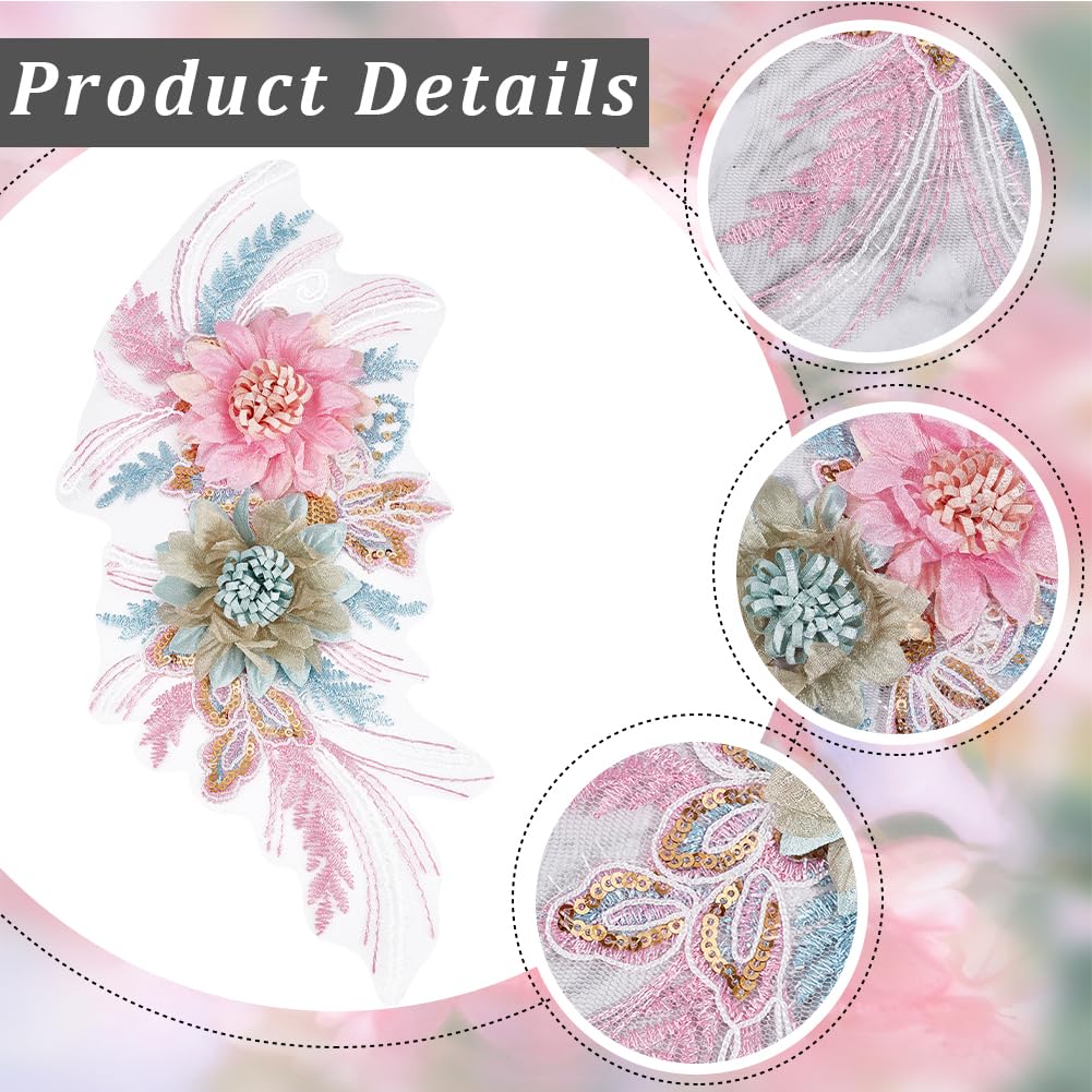 HOBBIESAY 8 ricami floreali con paillette, in pizzo, blu, in poliestere, per decorare le applicazioni, per la riparazione di abiti da sposa, corpetto e costumi, per il fai da te