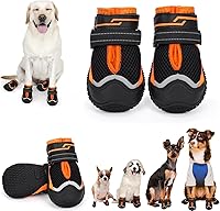 TEWIWAP Dog Boots for Hot Pavement - Paw Protectors for Medium Large Dogs, Reflective Anti-Lick Booties for Hiking, Snow, Hardwood Floors (Black Orange Size 3)