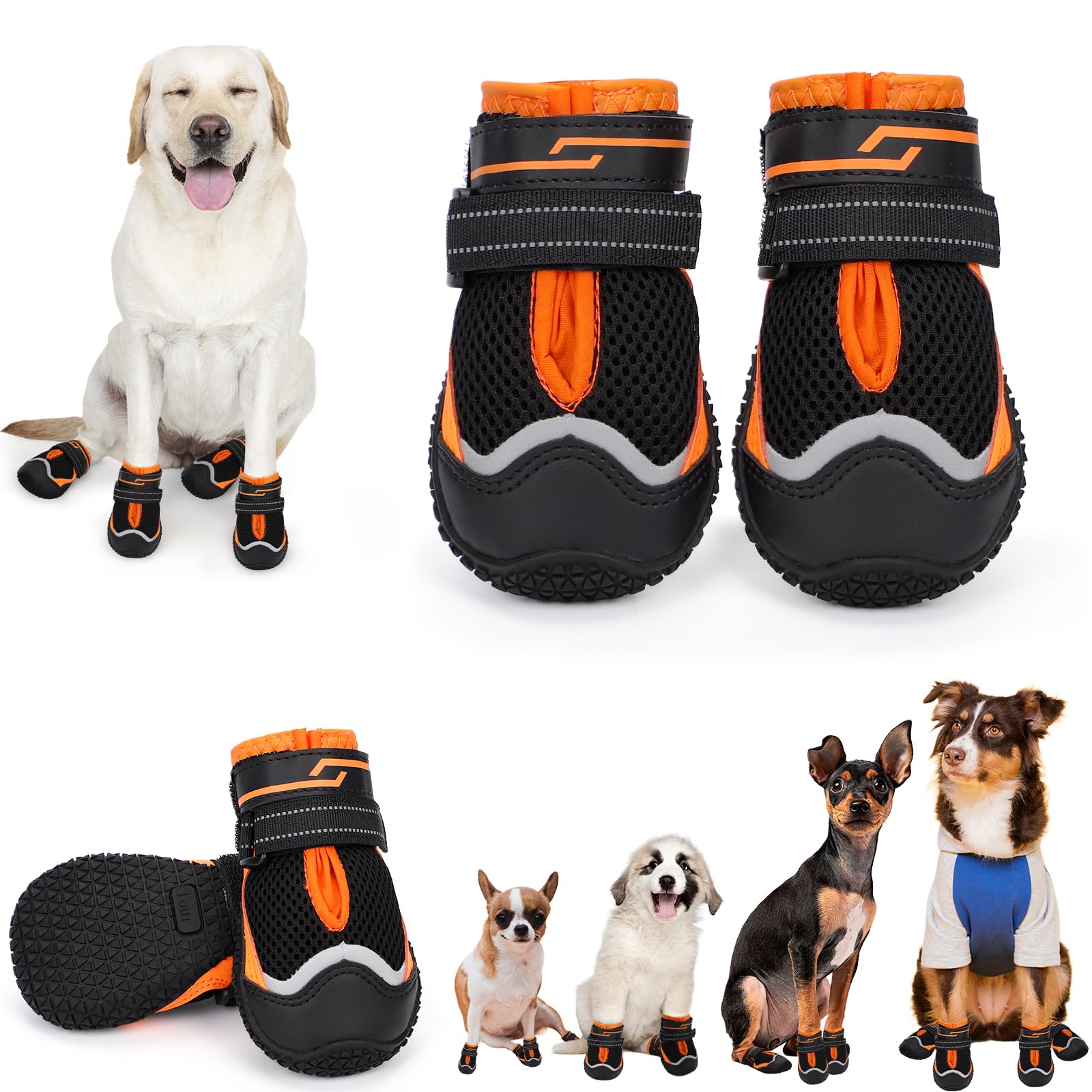 Dog Shoes for Hot Pavement,Dog Boots & Paw Protectors for Large Medium Size Dogs to Prevent Licking,Dog Booties with Reflective for Outdoor,Hiking,