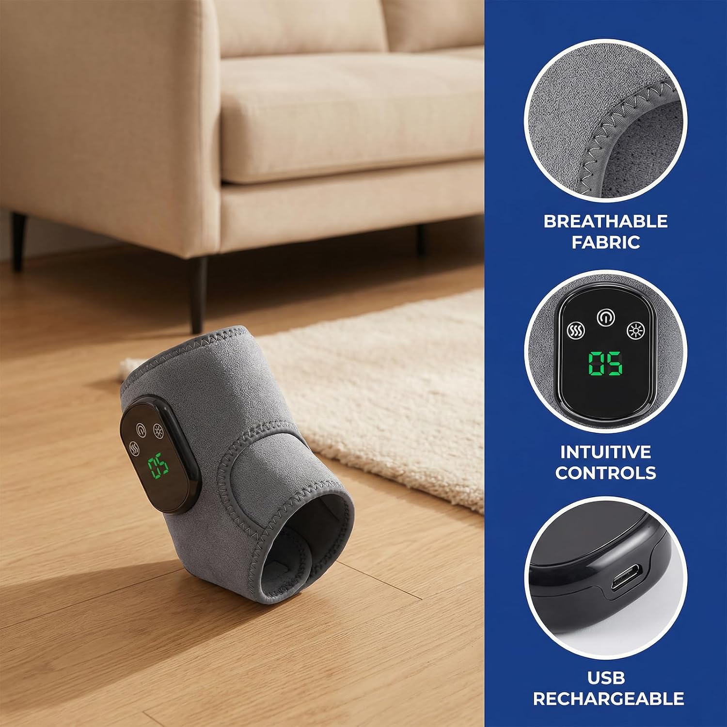Cordless Foot and Heel Massager with Heat & Vibration for Pain Relief, Rechargeable Heated Ankle Wrap for Neuropathy, Plantar Fasciitis, Arch, Sole & Heel,3 Vibration Modes,Gray