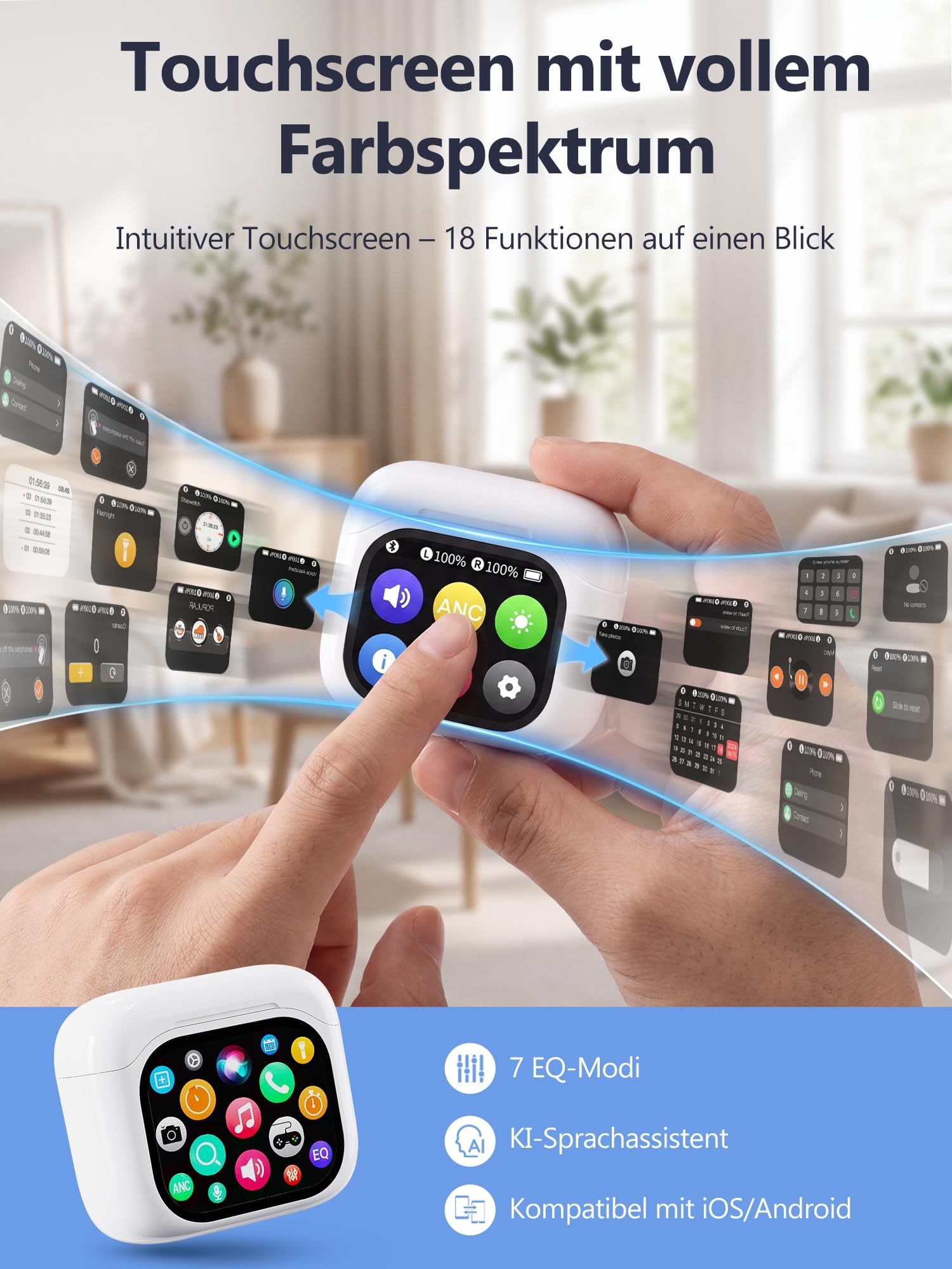 KI Übersetzer Kopfhörer Echtzeit Sprachübersetzer 4-in-1 mit LCD-Touchscreen & App 156 Sprachen 7 Modi Bluetooth 5.4 60H