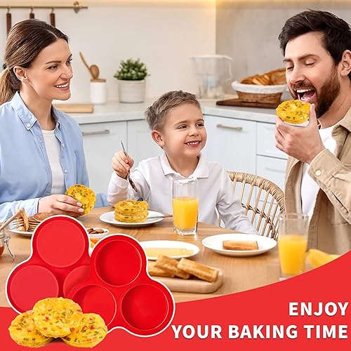 Miniatura 7 de Paquete de 2 moldes de silicona para freidora de aire, moldes redondos jumbo de 4 pulgadas para sándwiches de desayuno, bocados de huevo, bollos de