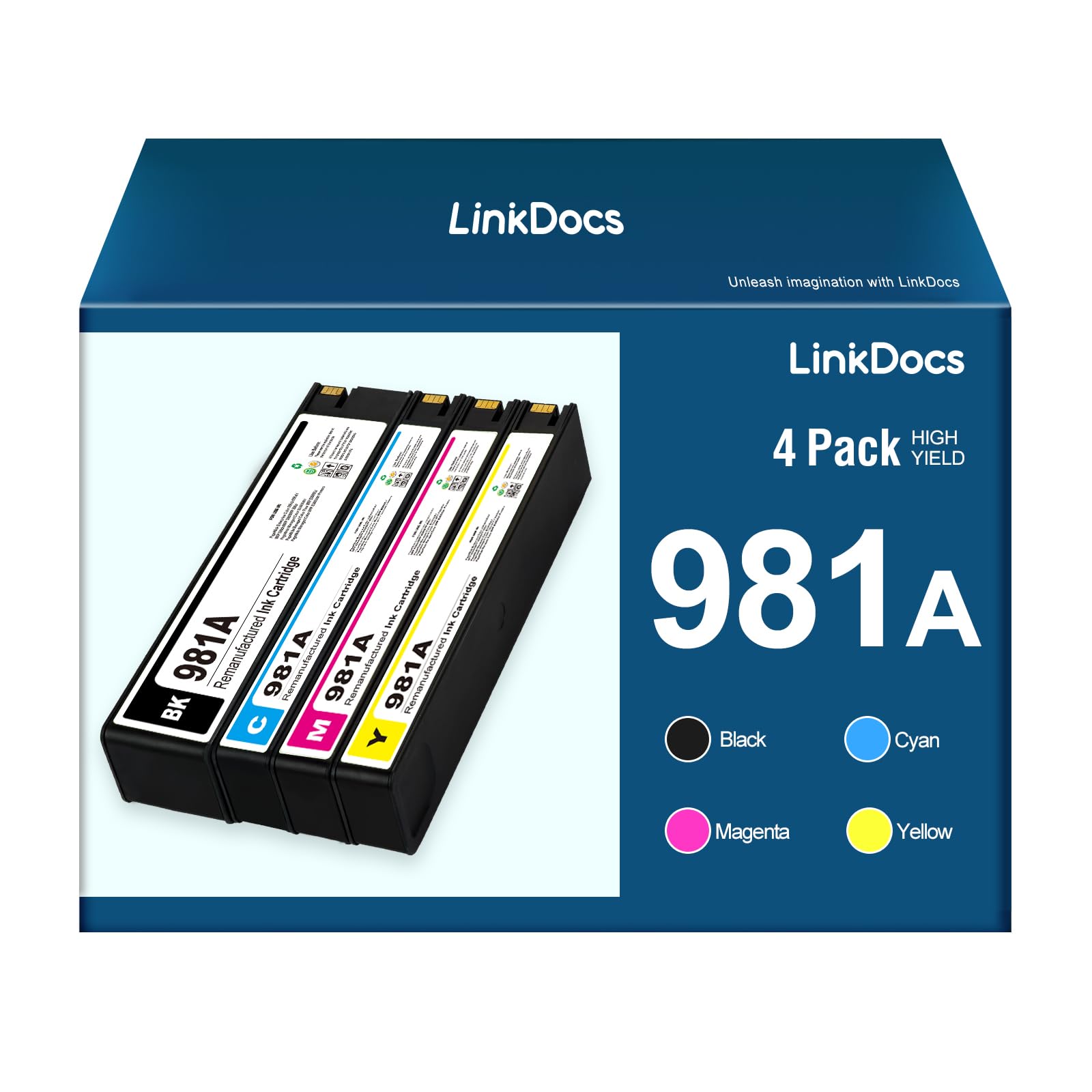 Remanufactured HP 981A 981 Ink Cartridges Used with HP PageWide Enterprise Color 556dn 556 Flow MFP 586dn 586f 586 Printer (4-Pack)