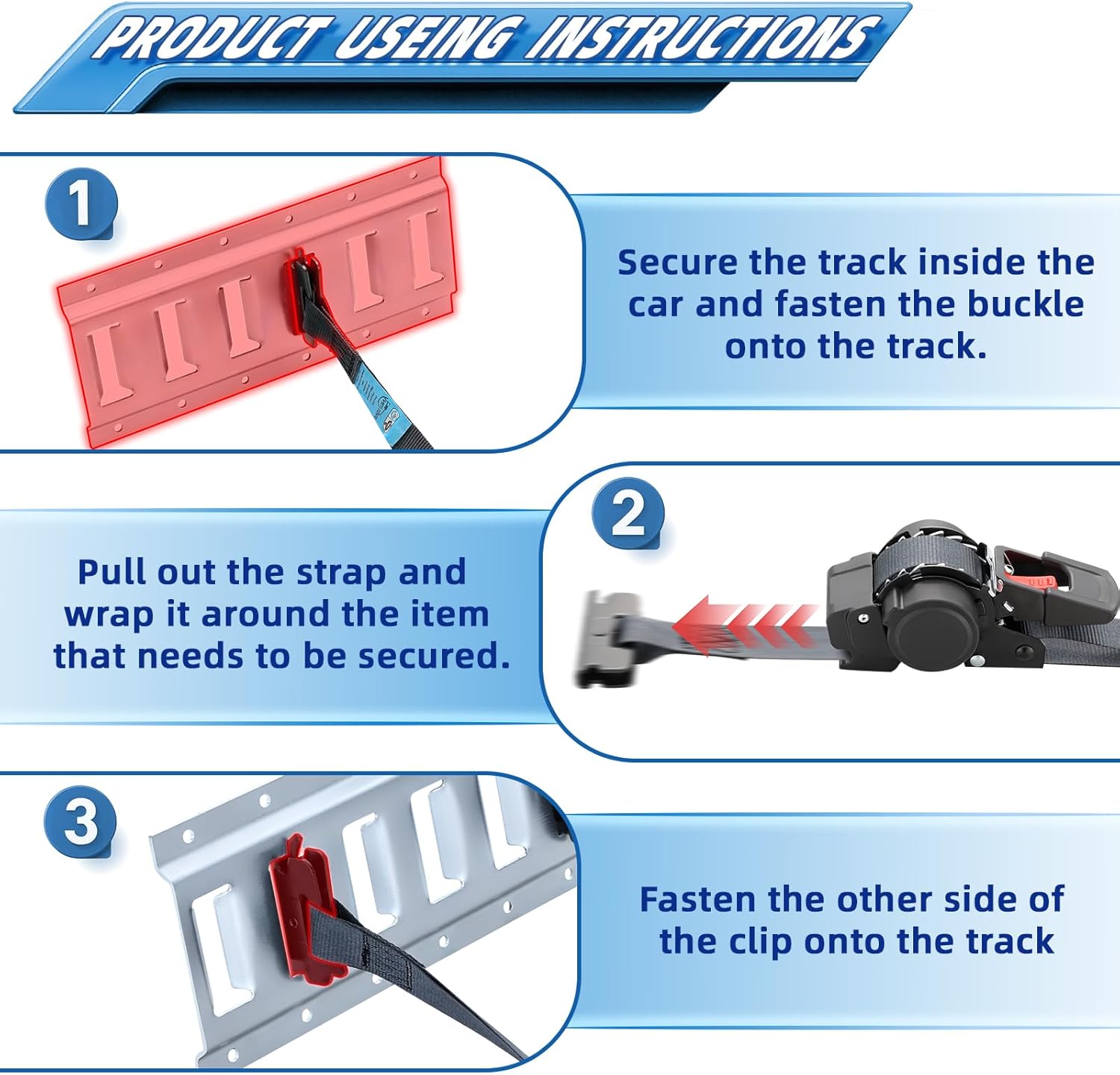 ANLULOAD E Track Retractable Ratchet Straps 2-Pack 1"x11.5 view 3